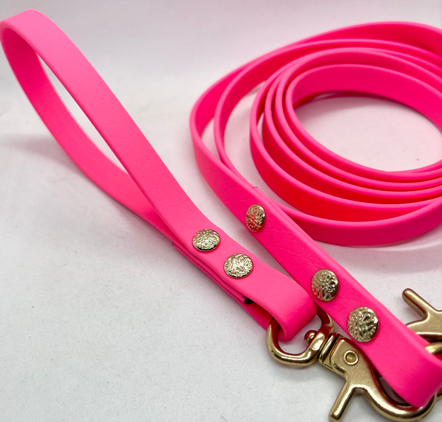Luxe Lead Neon Pink BioThane®  Solid Brass Dog Lead with Handle