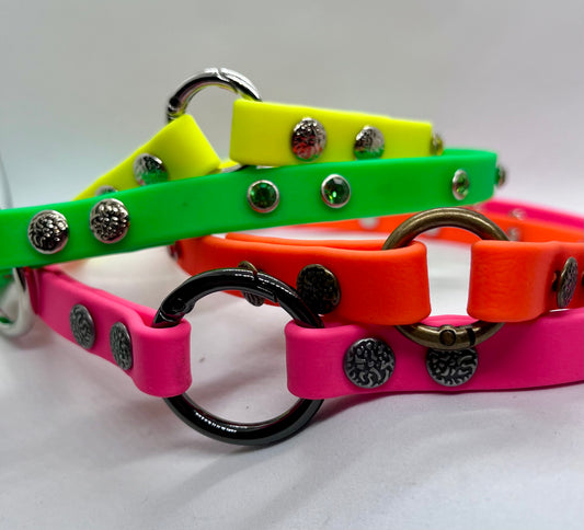 'Just Fine' Neon Bling BioThane® Collar Rhinestone Crystal Studs
