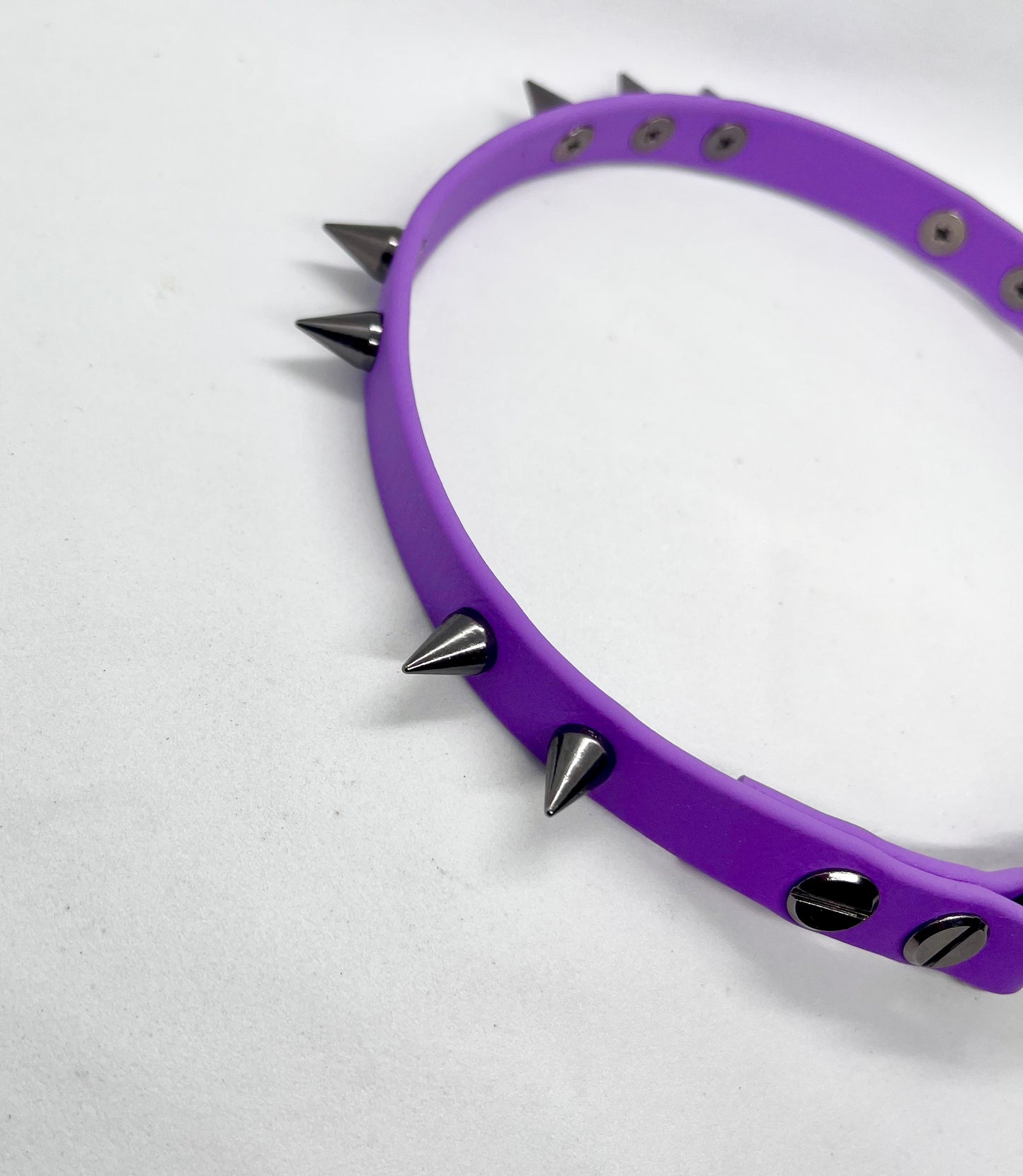'Little Drama' Purple Studded BioThane® Collar - Gunmetal Cone Spikes