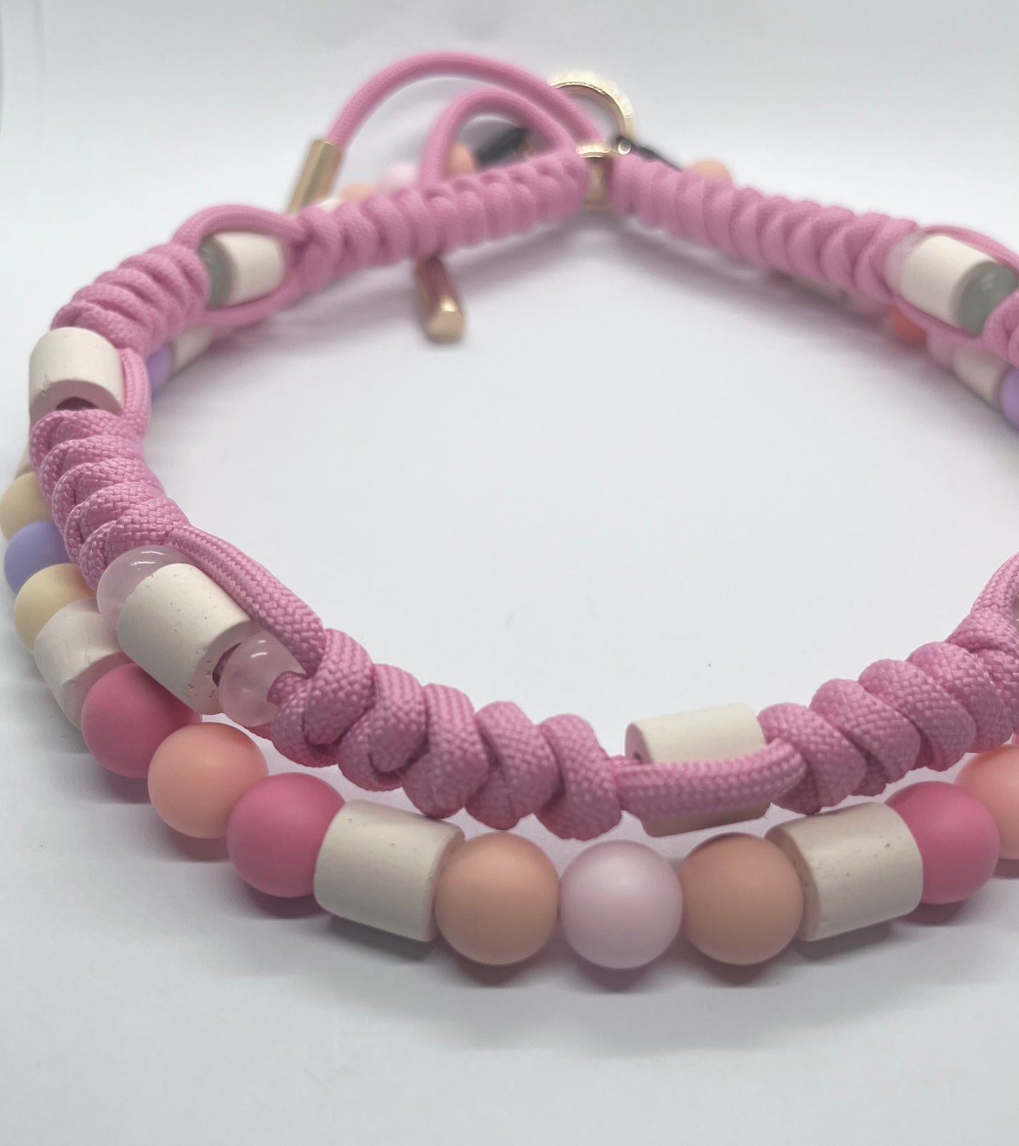 Luxury pink crystal Rose Quartz & Aventurine Paracord pink EM ceramic bead pet collar for flea & tick prevention