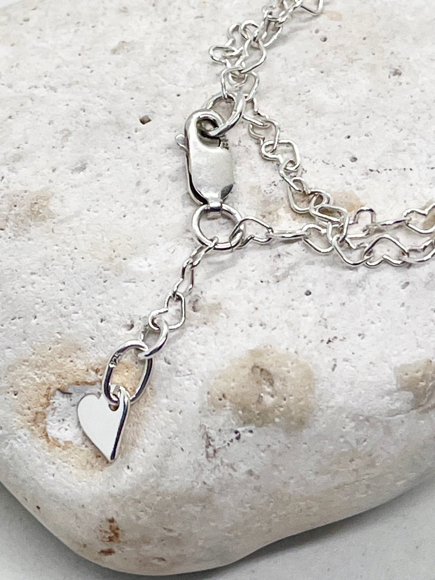 'Heart Links' Heart Chain Anklet & Heart Charm 925 Sterling Silver