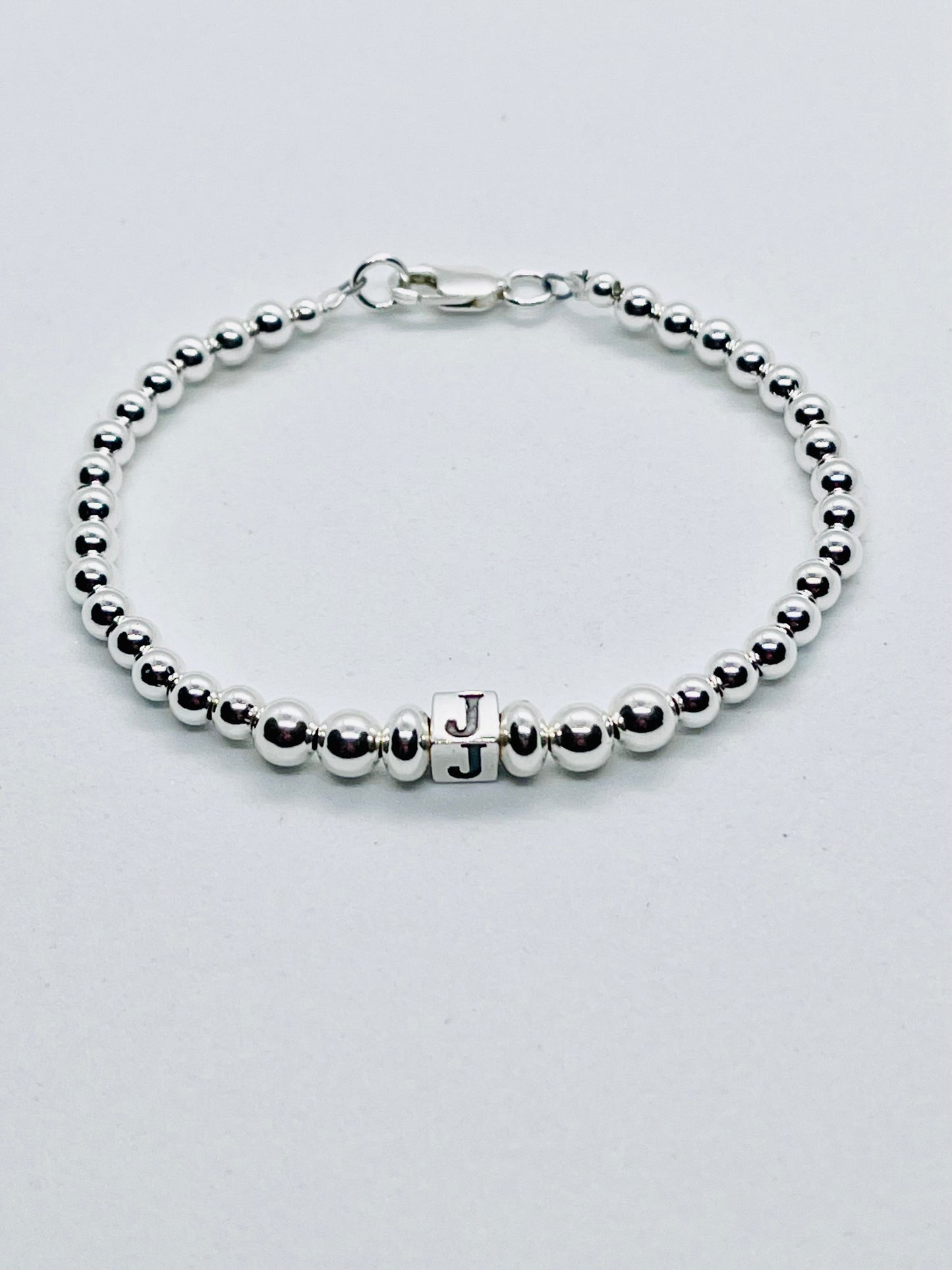 925 sterling silver personalised 'Cube' letter bead bracelet