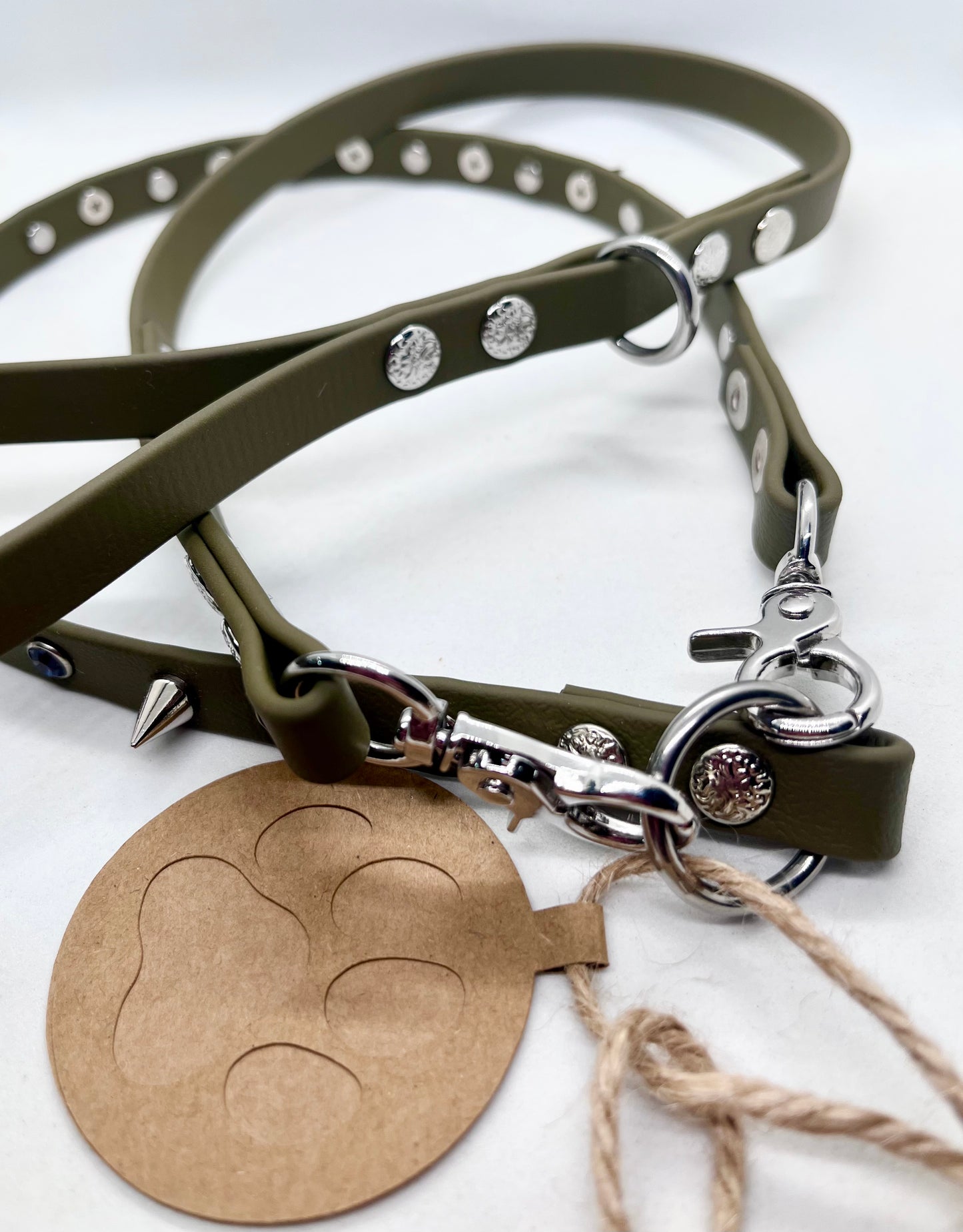 'Just Close' Plain BioThane® 12 inch Lead Extender  - Textured Steel Studs Stainless Steel Hardware Short Leash Training