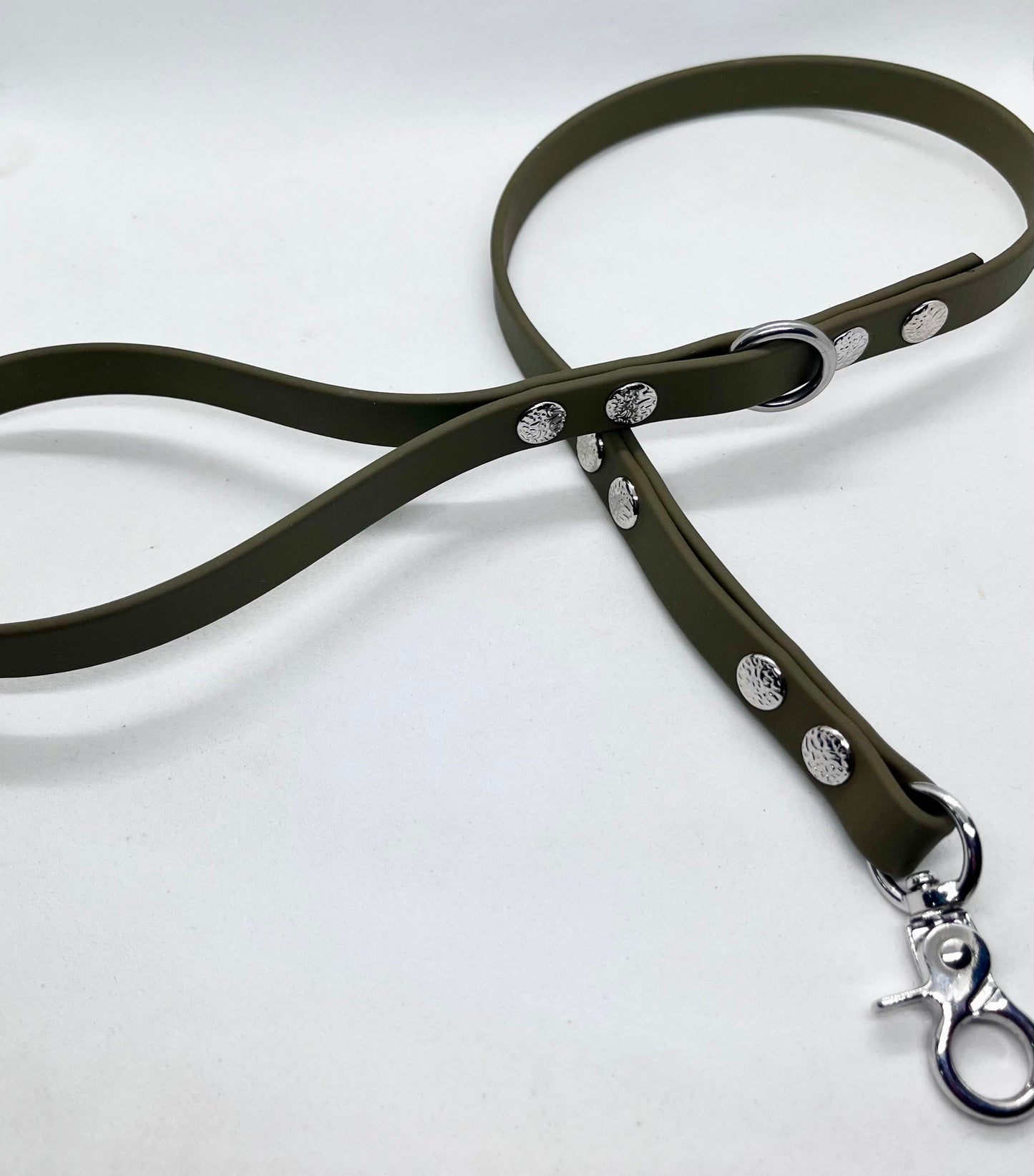 'Just Close' Plain BioThane® 12 inch Lead Extender  - Textured Steel Studs Stainless Steel Hardware Short Leash Training