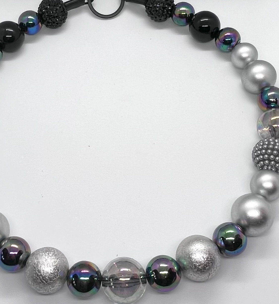 Storm grey ombré sparkle beaded dog collar necklace