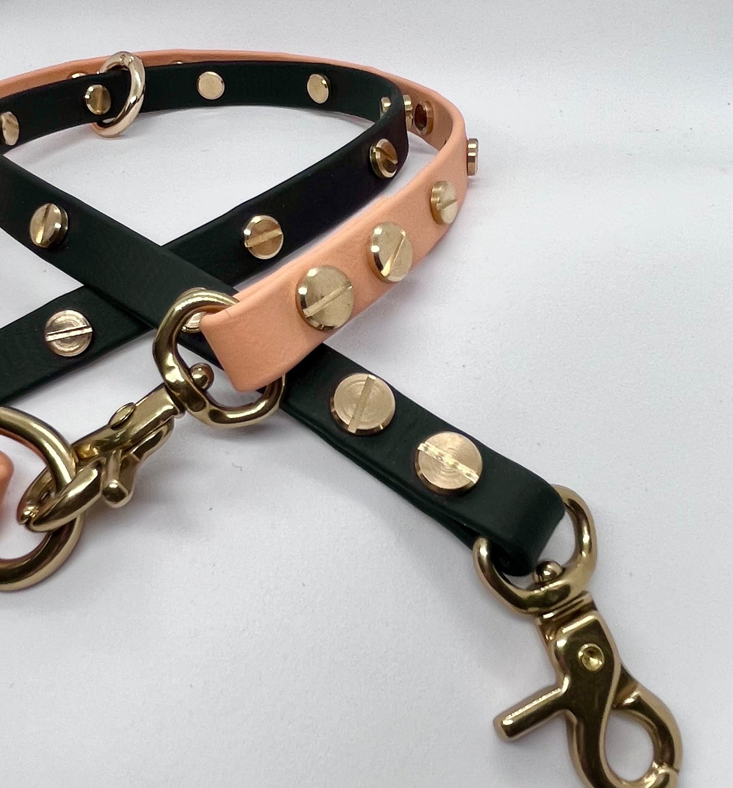 ‘Coffee Bean’ PEACH COPPER BioThane® 13mm collar, lead & accessories solid brass hardware