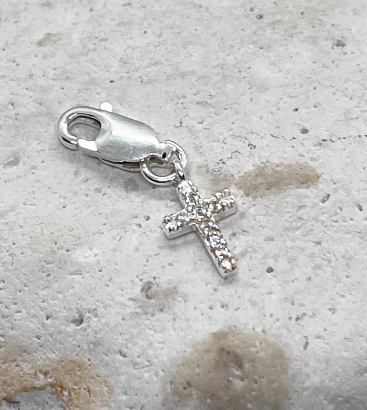 925 Sterling Silver Chain ‘Diamanté Cross’ Charm Jump Ring or Lobster Clasp