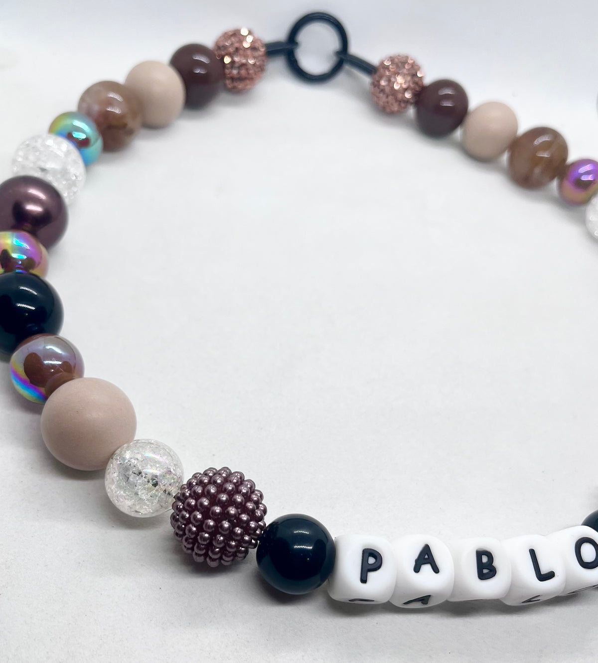 'Autumn Vibes' Brown, Beige & Black Personalised Beaded Dog Collar