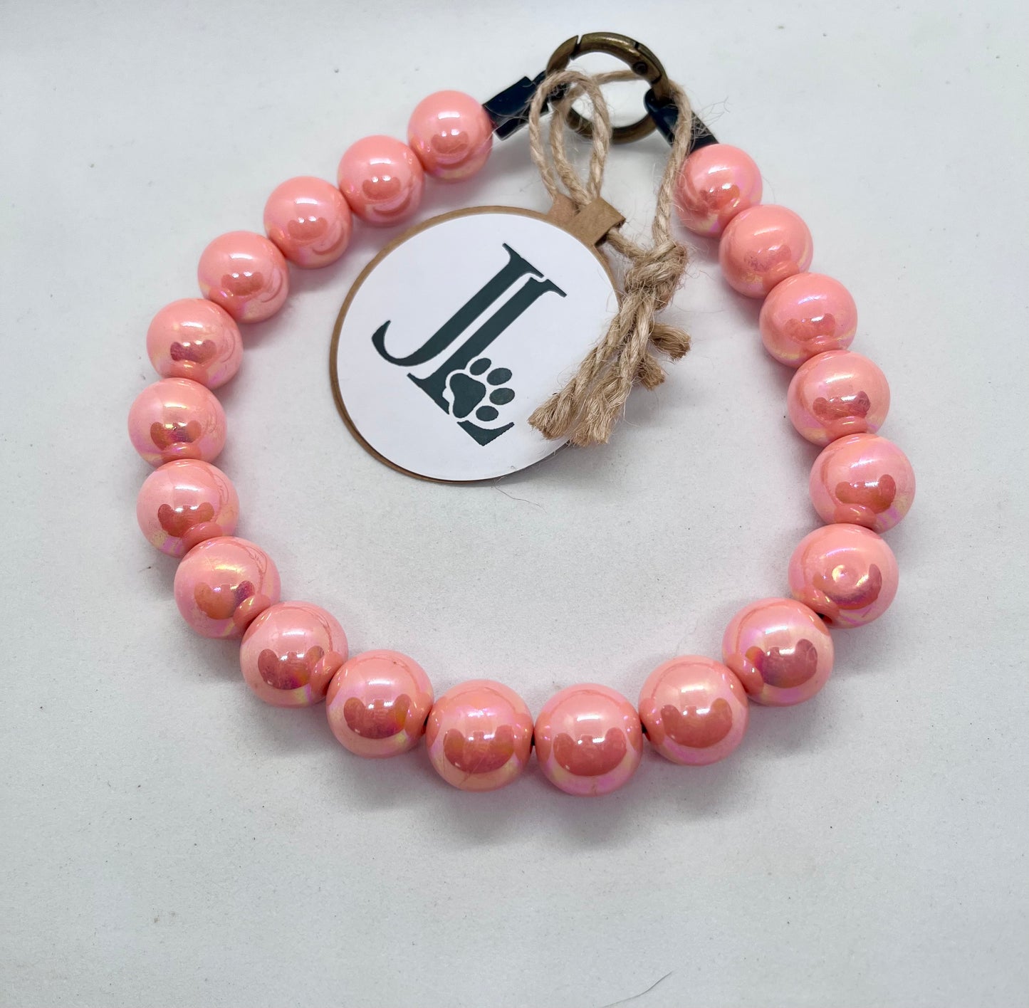 'Peach Pawfect' Peach Iridescent Beaded Dog Collar Pet Necklace | 14 inch | Reduced to £12.60
