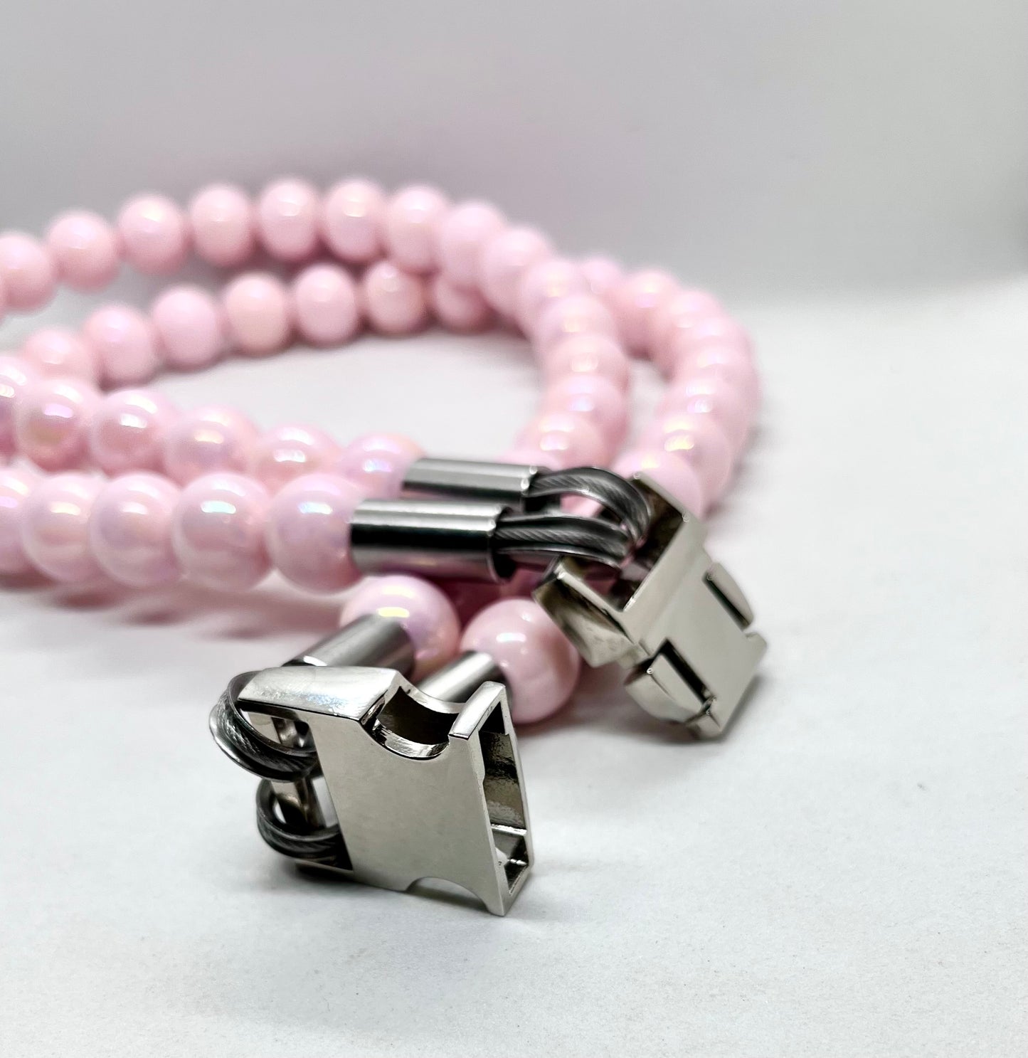 Extra AF Pink Beaded Stainless Steel Dog Collar Luxury Collection 25mm