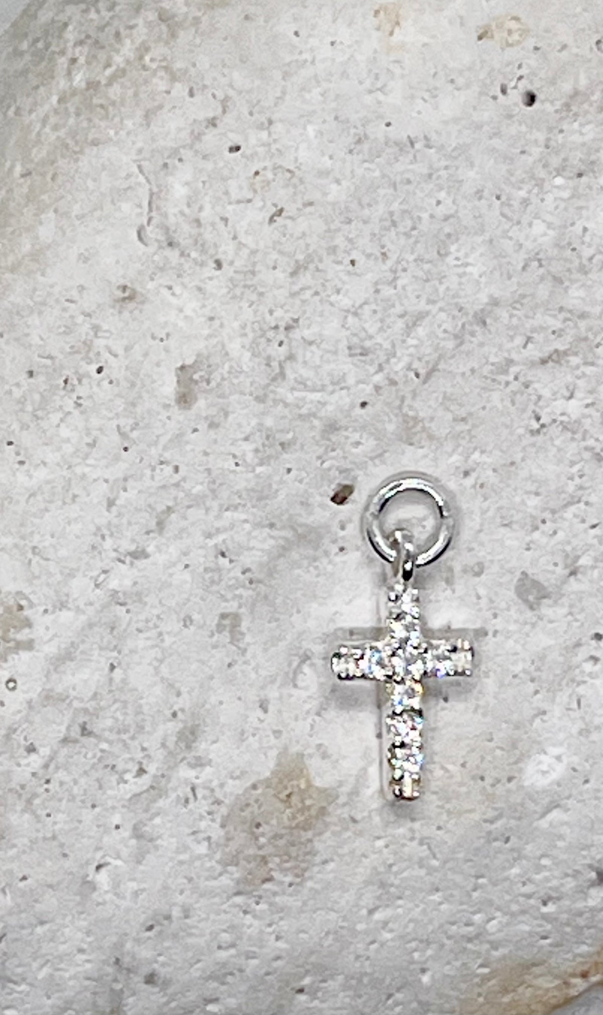 925 Sterling Silver Chain ‘Diamanté Cross’ Charm Jump Ring or Lobster Clasp