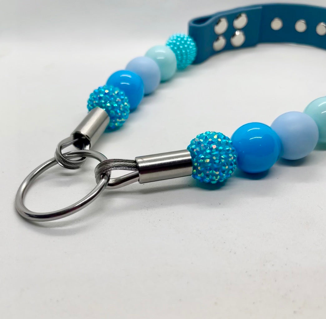 'Luxe Chill' Blue Beaded & BioThane® Diamante Dog Collar