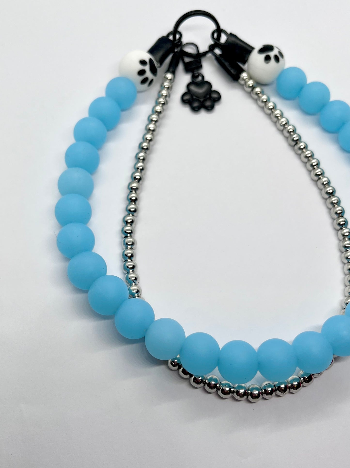 ‘A Little Frosty’ baby blue frosted beaded PAWS bead dog collar