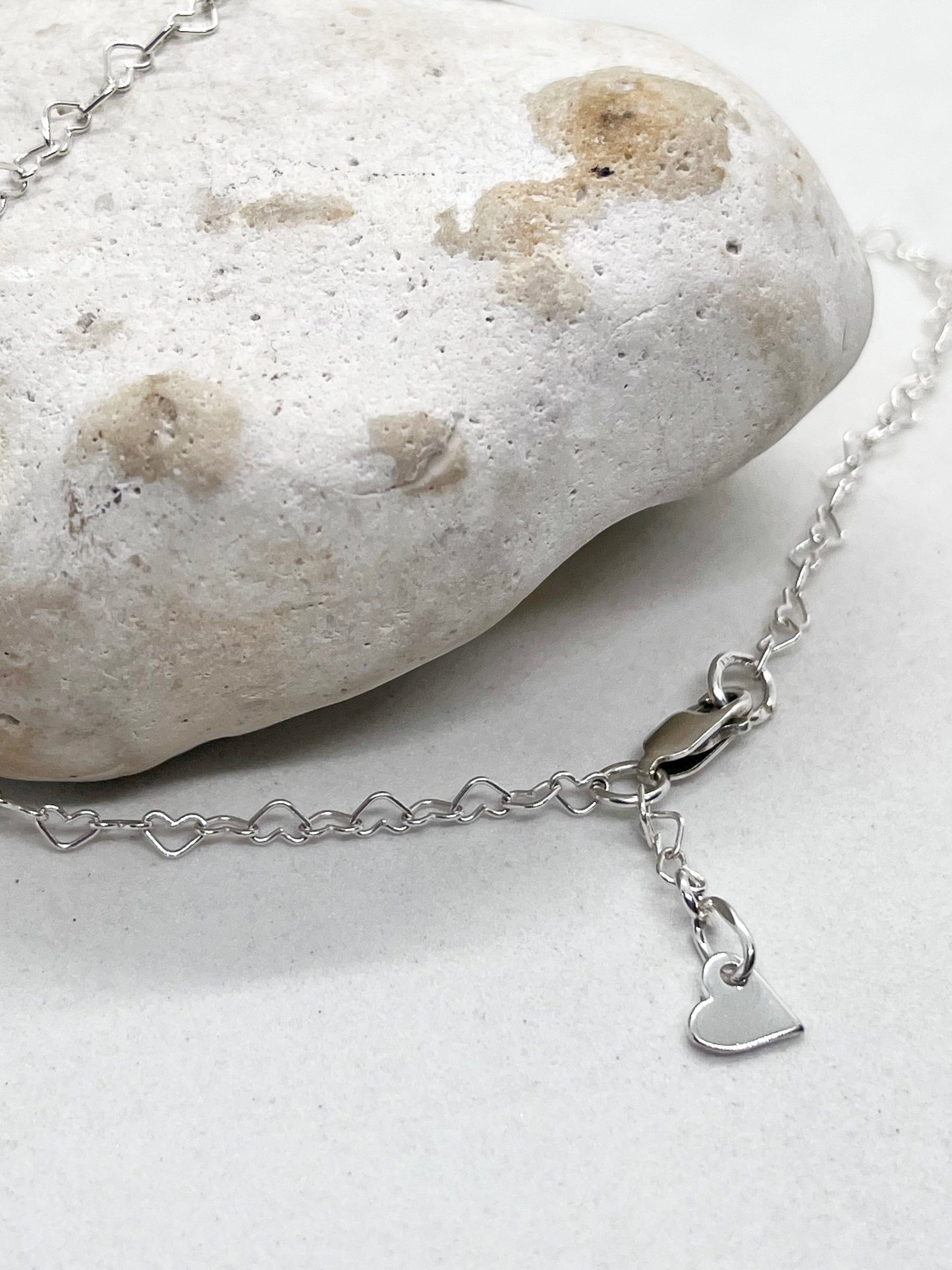'Heart Links' Heart Chain Anklet & Heart Charm 925 Sterling Silver