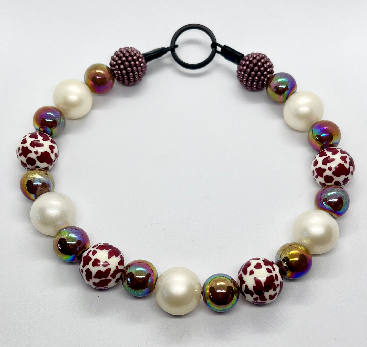 ‘Oh You’ brown animal print & pearl beaded dog collar necklace