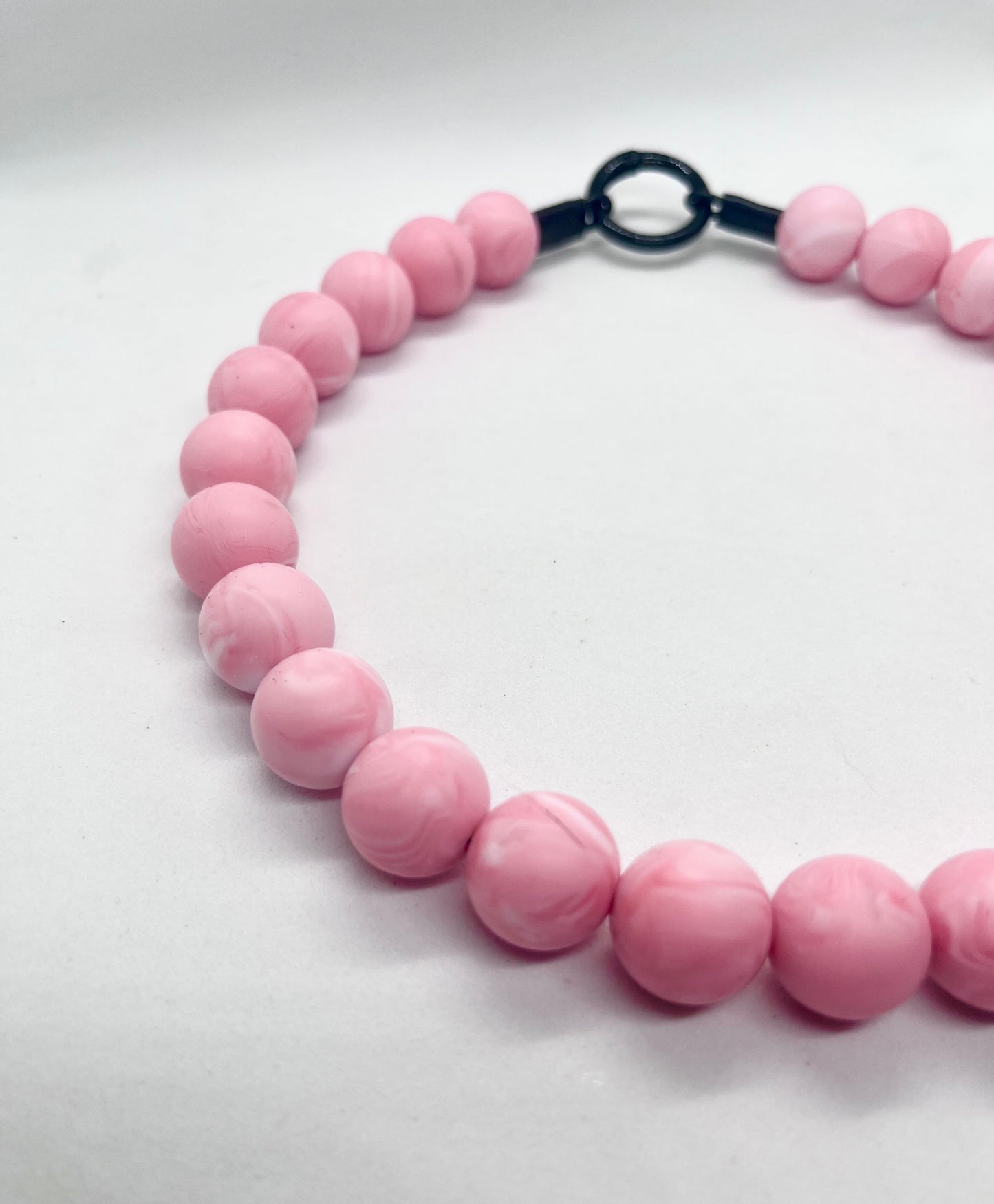 'Chaos Nugget' coral pink marble swirl beaded dog collar necklace boho vibes