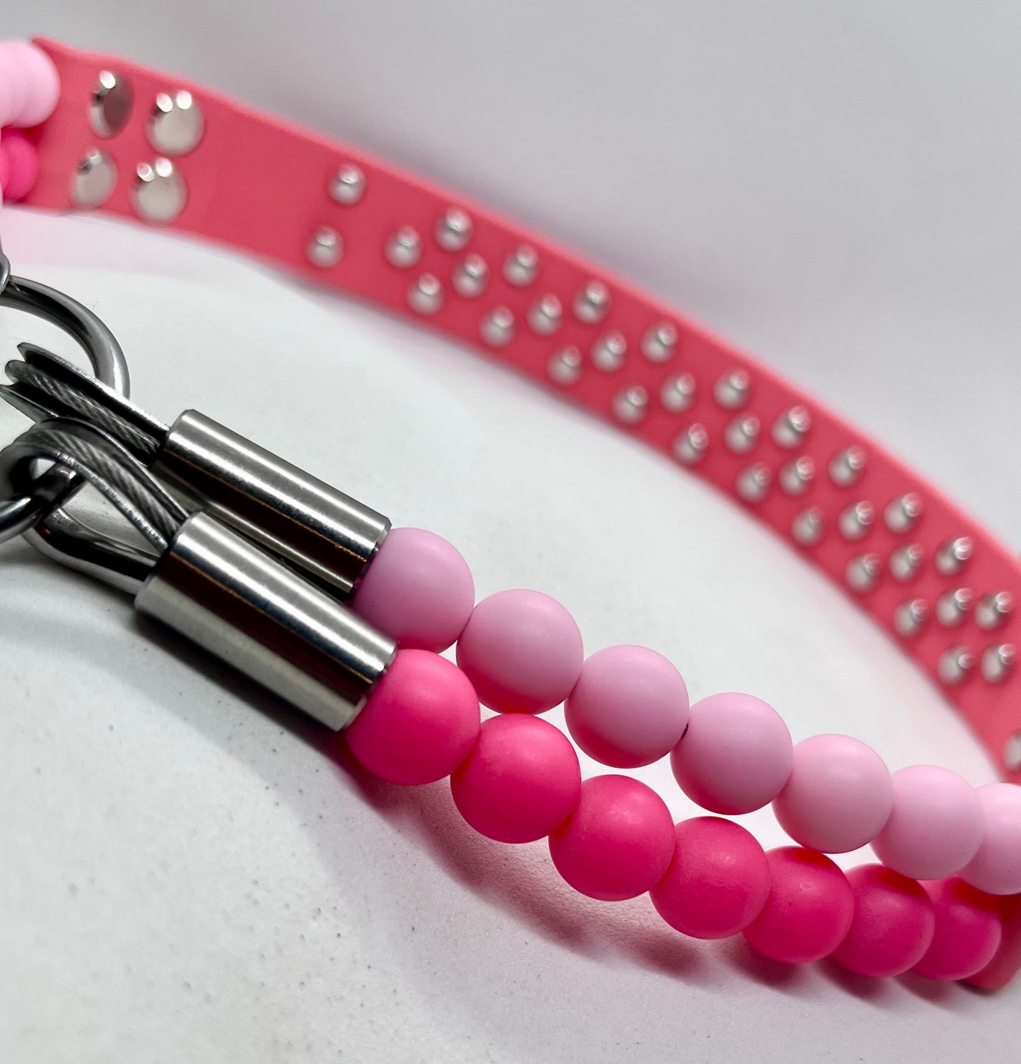 ‘Luxe Pink’ Double Beaded & BioThane Diamante Dog Collar