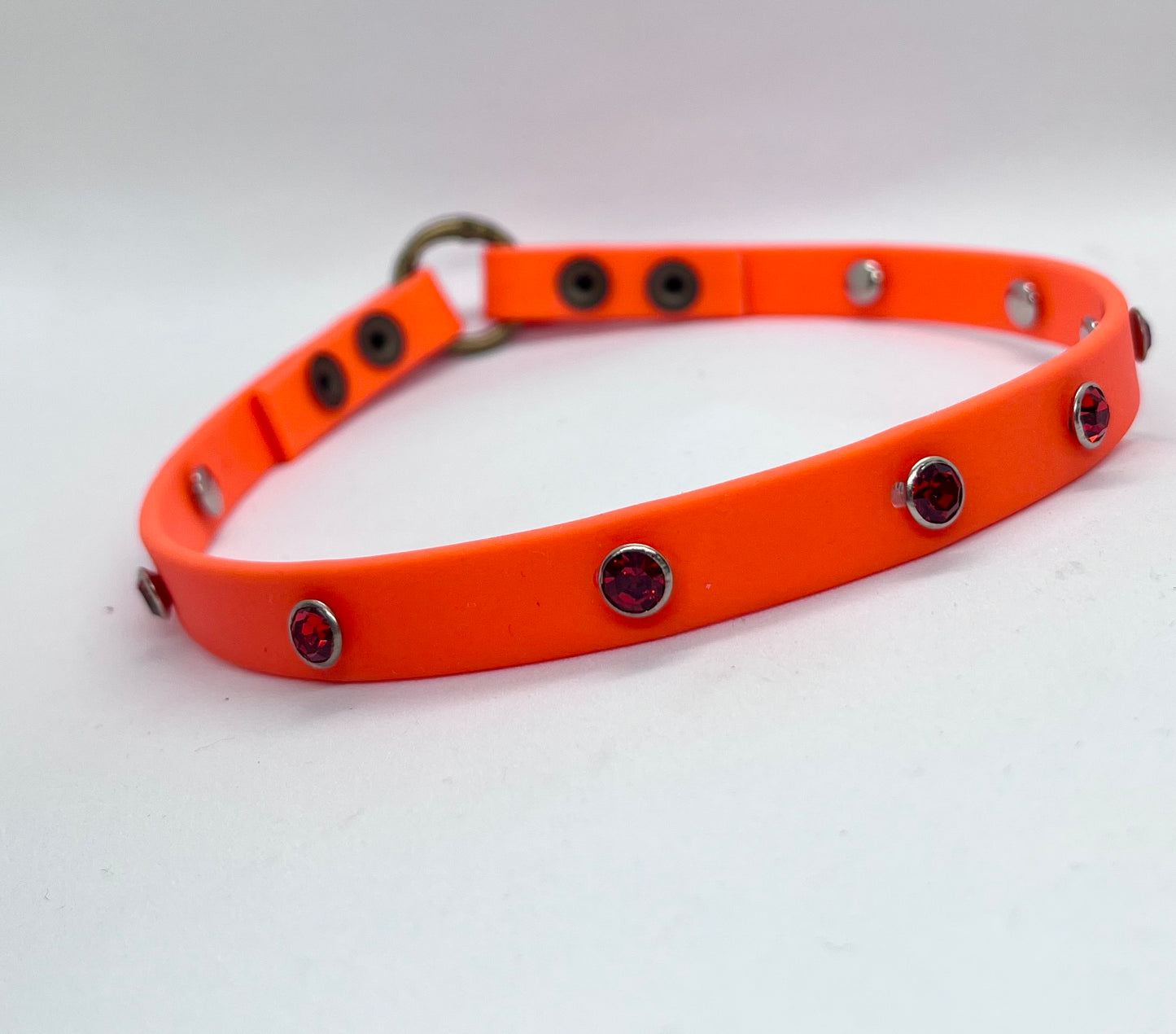 'Just Fine' Neon Yellow BioThane® & Silver Collar | Rhinestone Crystal Studs | 12 inch | Reduced to £12.60