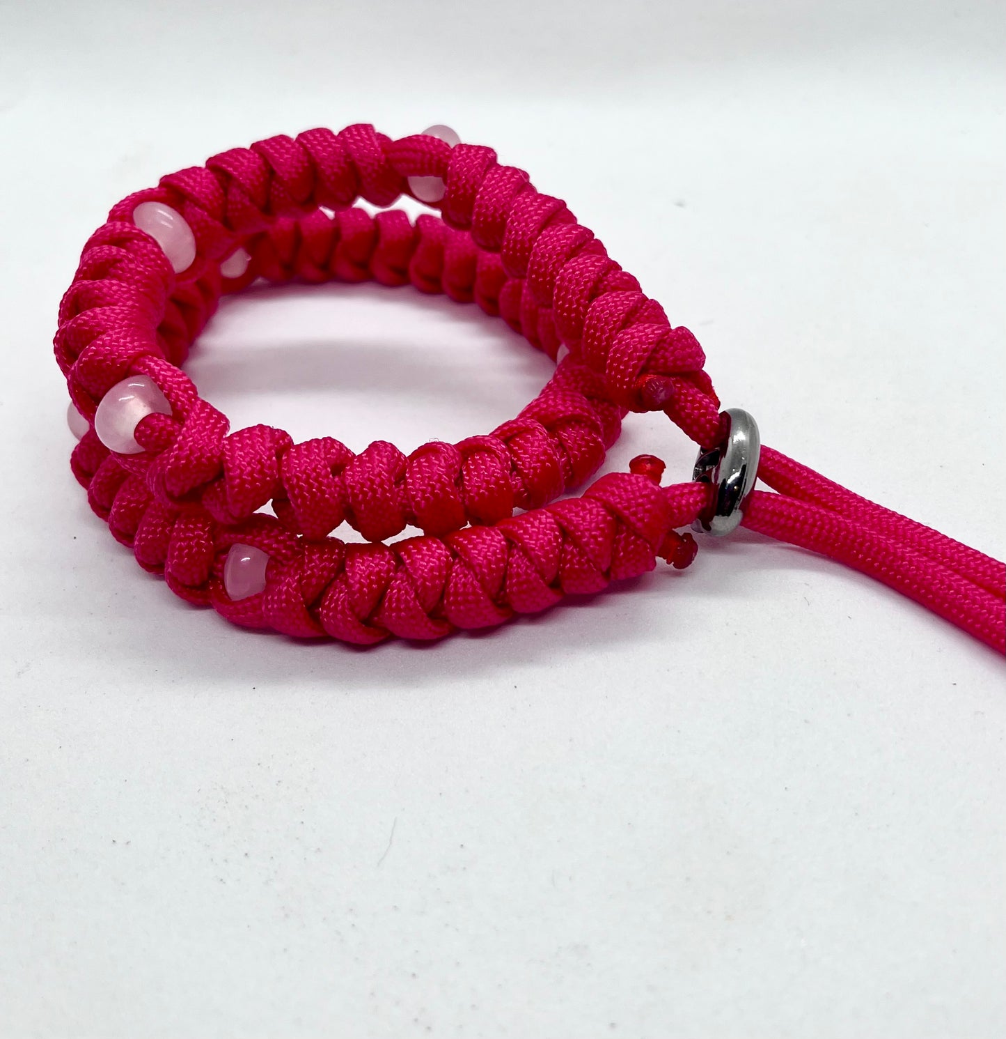 Luxury Rose Quartz Beaded Paracord Dog Collar - Crystal Healing Pet Collar