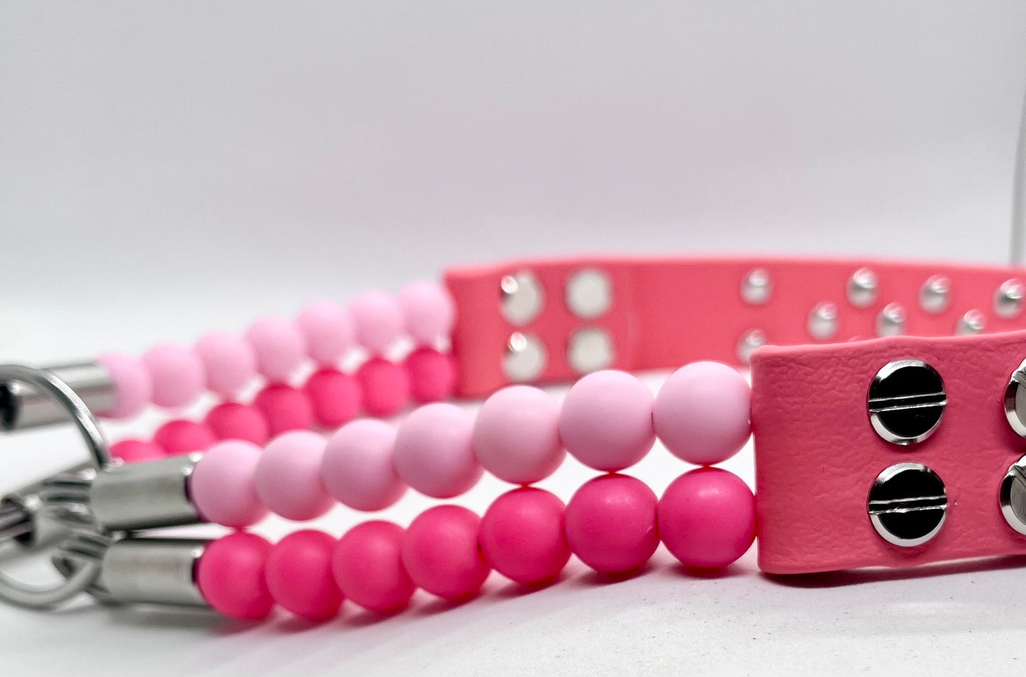 ‘Luxe Pink’ Double Beaded & BioThane Diamante Dog Collar