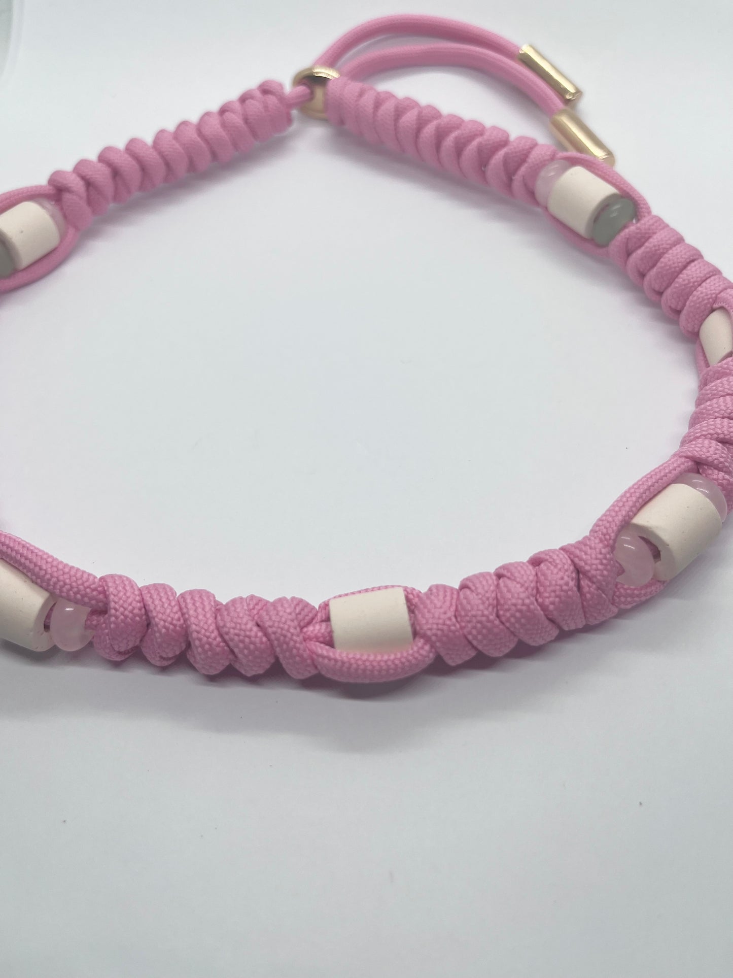 Luxury pink crystal Rose Quartz & Aventurine Paracord pink EM ceramic bead pet collar for flea & tick prevention