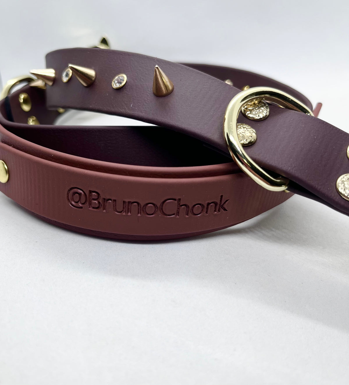 Premium Dog Collar, Embossed, Personalised, Studded, Diamante Rivets & Gold Hardware. JOOLS LONDON