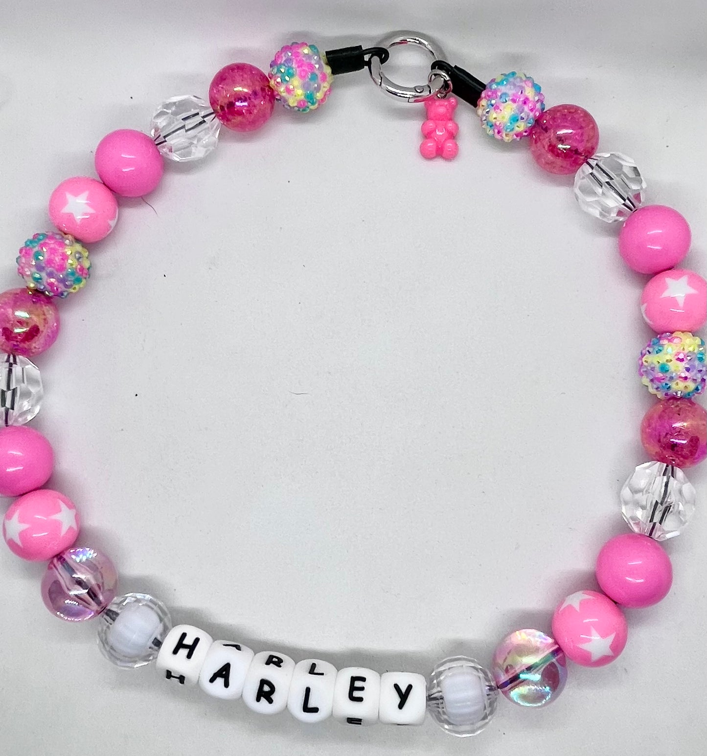 'Disco Fever' Pink Star & Disco Ball Pearl Beaded Dog Collar