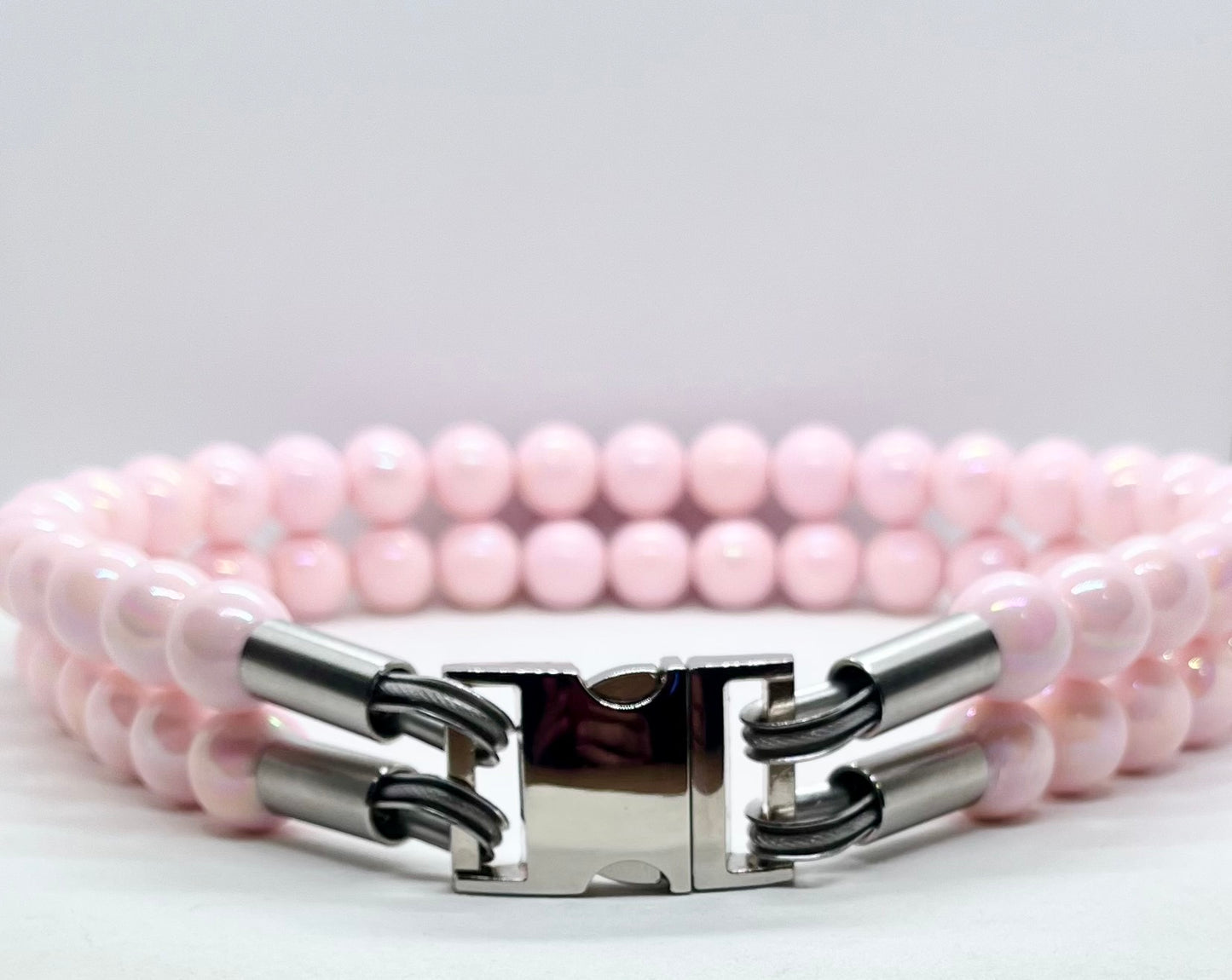 Extra AF Pink Beaded Stainless Steel Dog Collar Luxury Collection 25mm