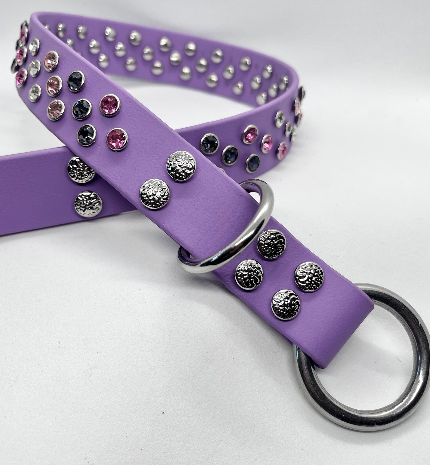 ‘All That Glitters’ rhinestone crystal sparkly spiked studded dog D-ring slip on BioThane®  collar with stainless steel hardware