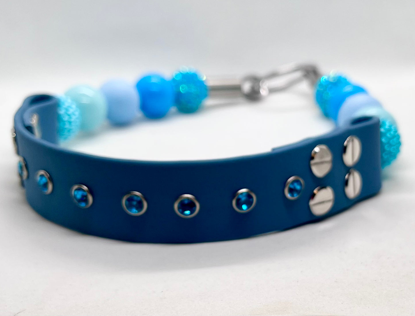 'Luxe Chill' Blue Beaded & BioThane® Diamante Dog Collar
