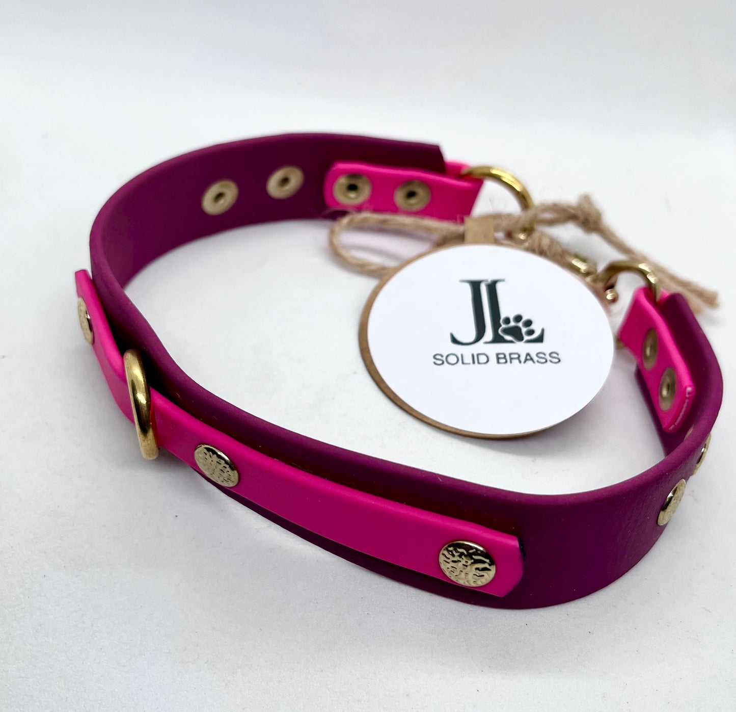 'How Posh’  Burgundy Red &  Pink BioThane® Collar - Solid Brass Hardware | 14 inch | Reduced to £19.80
