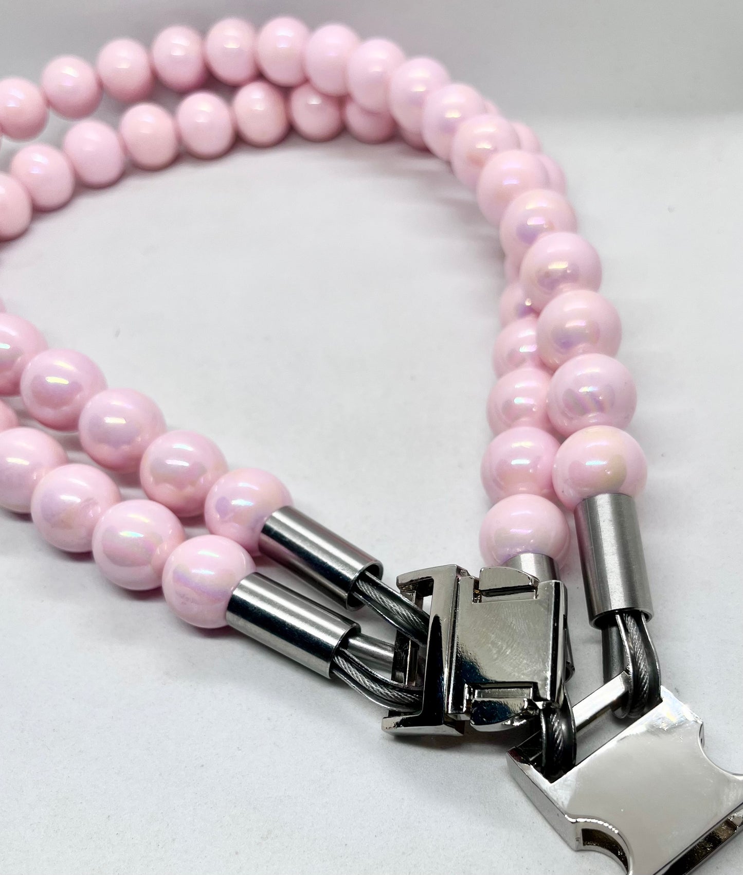Extra AF Pink Beaded Stainless Steel Dog Collar Luxury Collection 25mm
