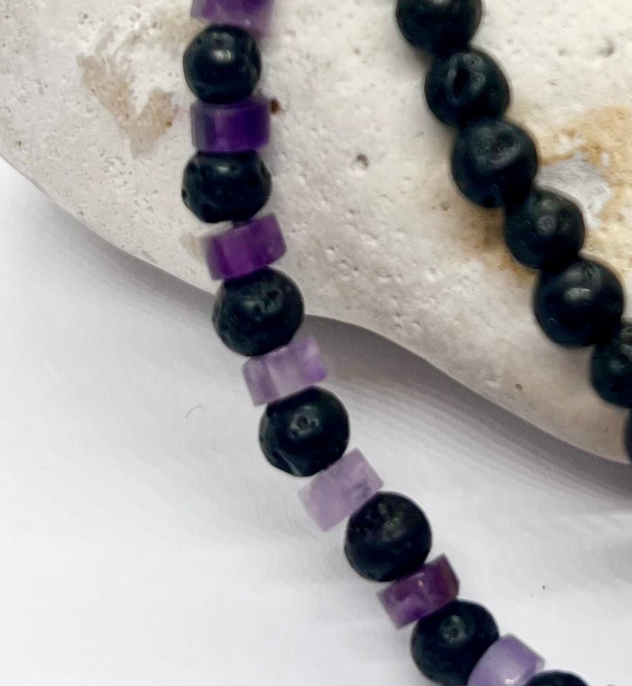 'Amethyst Cube Charm’ unisex genuine Amethyst, Black Onyx, Lava bead & 925 sterling silver personalised cube letter bracelet