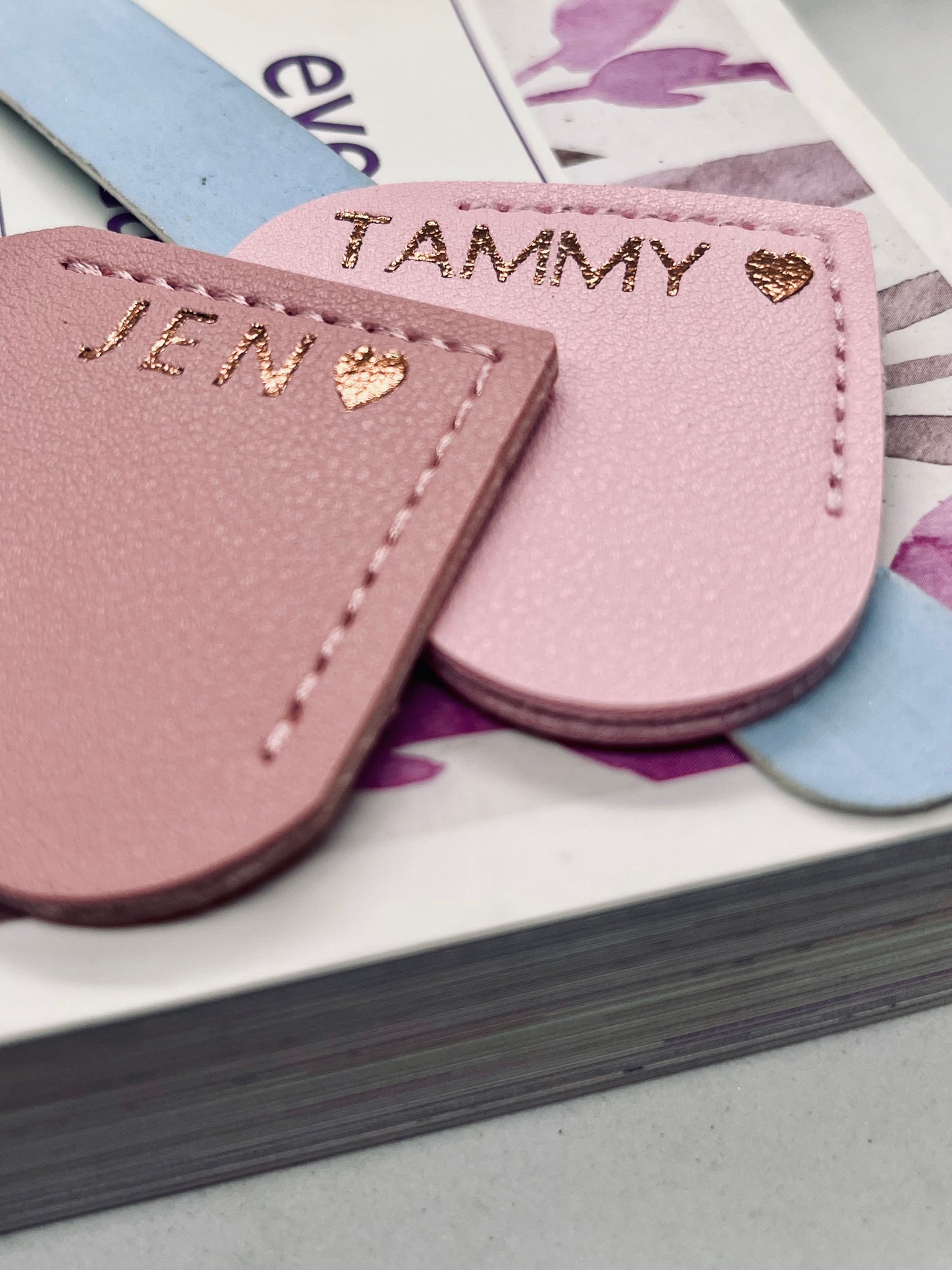 Personalised Vegan Leather Heart Bookmark Rose Gold Foil