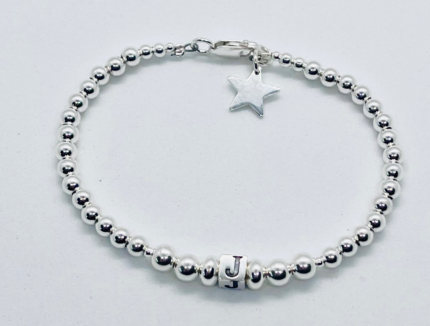 925 sterling silver personalised 'Cube' letter bead bracelet