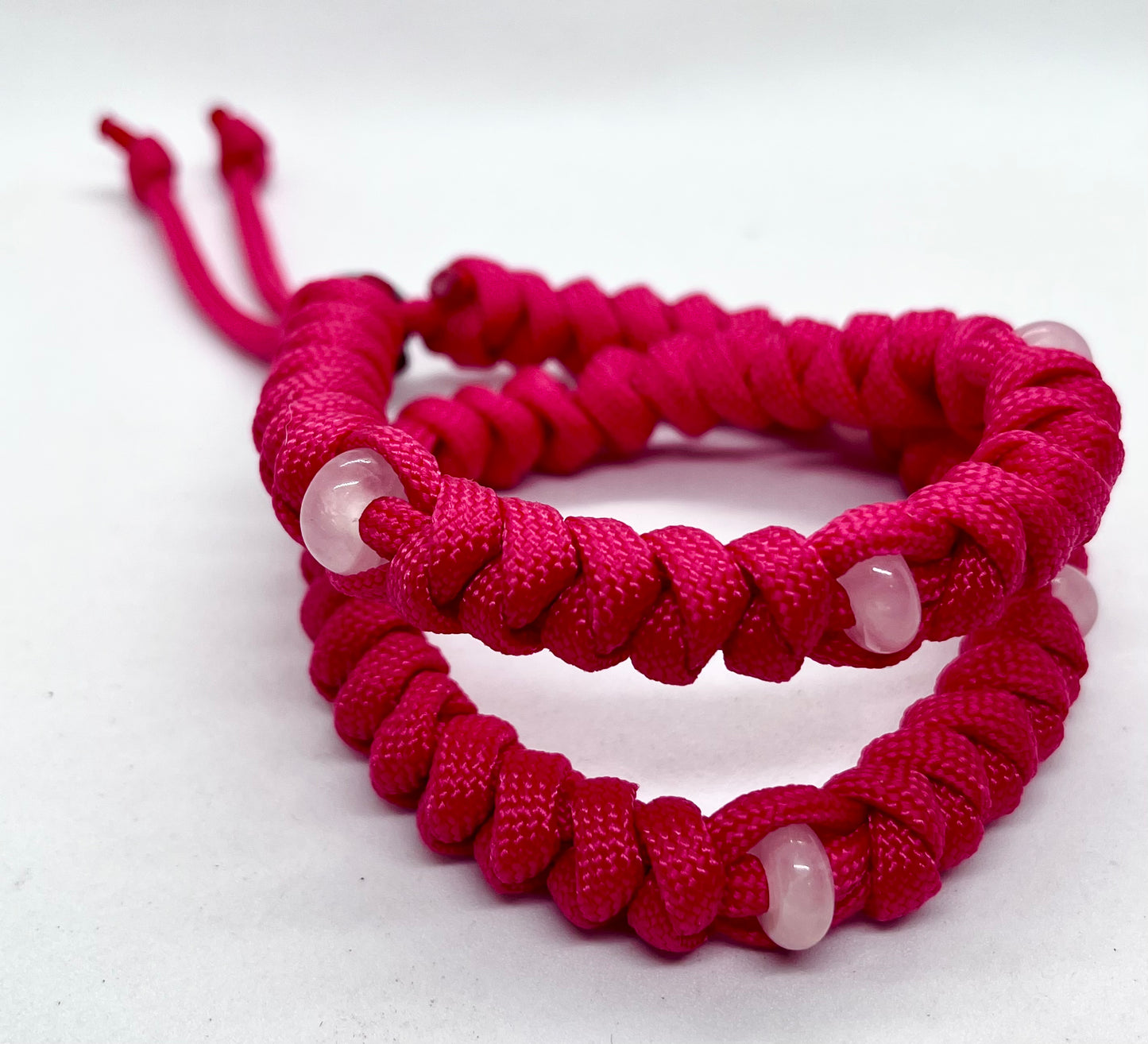 Luxury Rose Quartz Beaded Paracord Dog Collar - Crystal Healing Pet Collar
