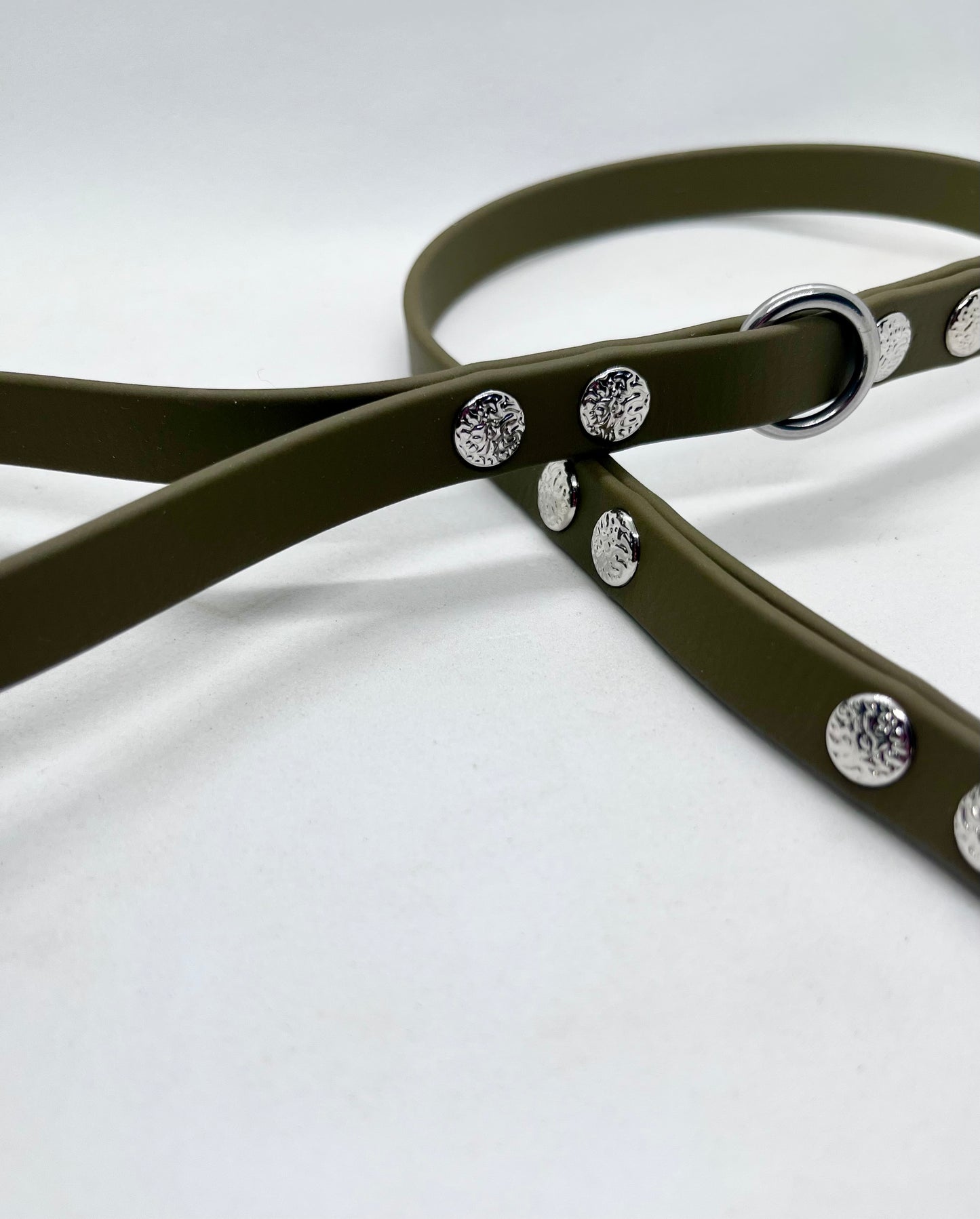 'Just Close' Plain BioThane® 12 inch Lead Extender  - Textured Steel Studs Stainless Steel Hardware Short Leash Training