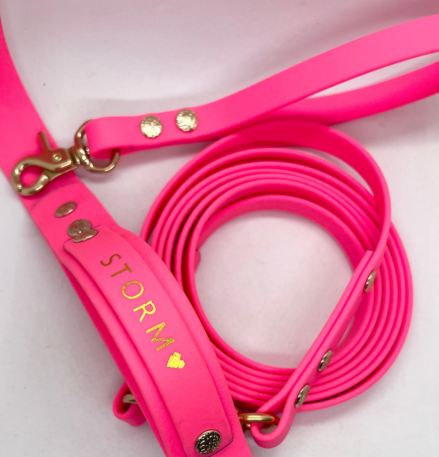 Luxe Lead Neon Pink BioThane®  Solid Brass Dog Lead with Handle