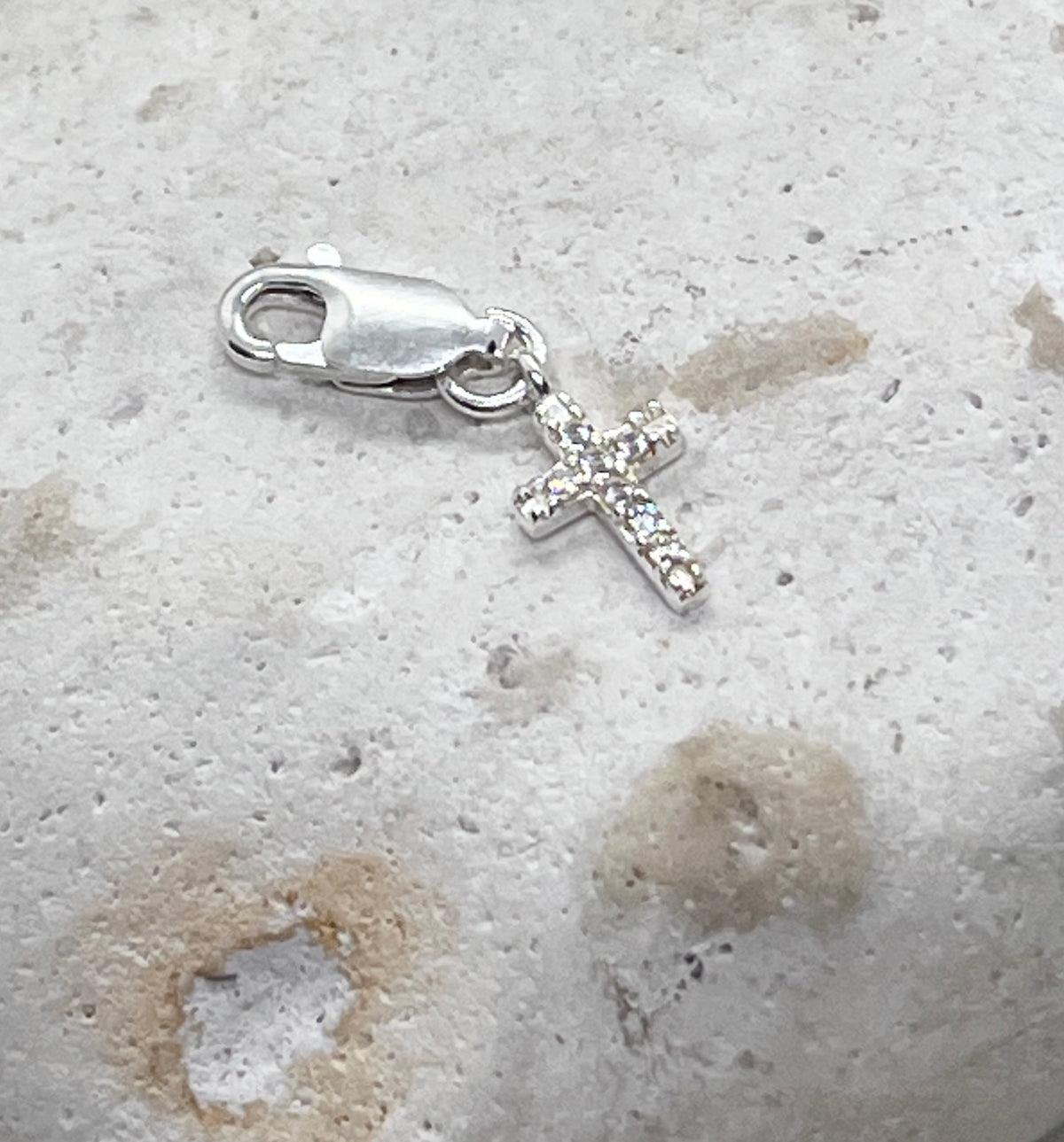 925 Sterling Silver Chain ‘Diamanté Cross’ Charm Jump Ring or Lobster Clasp