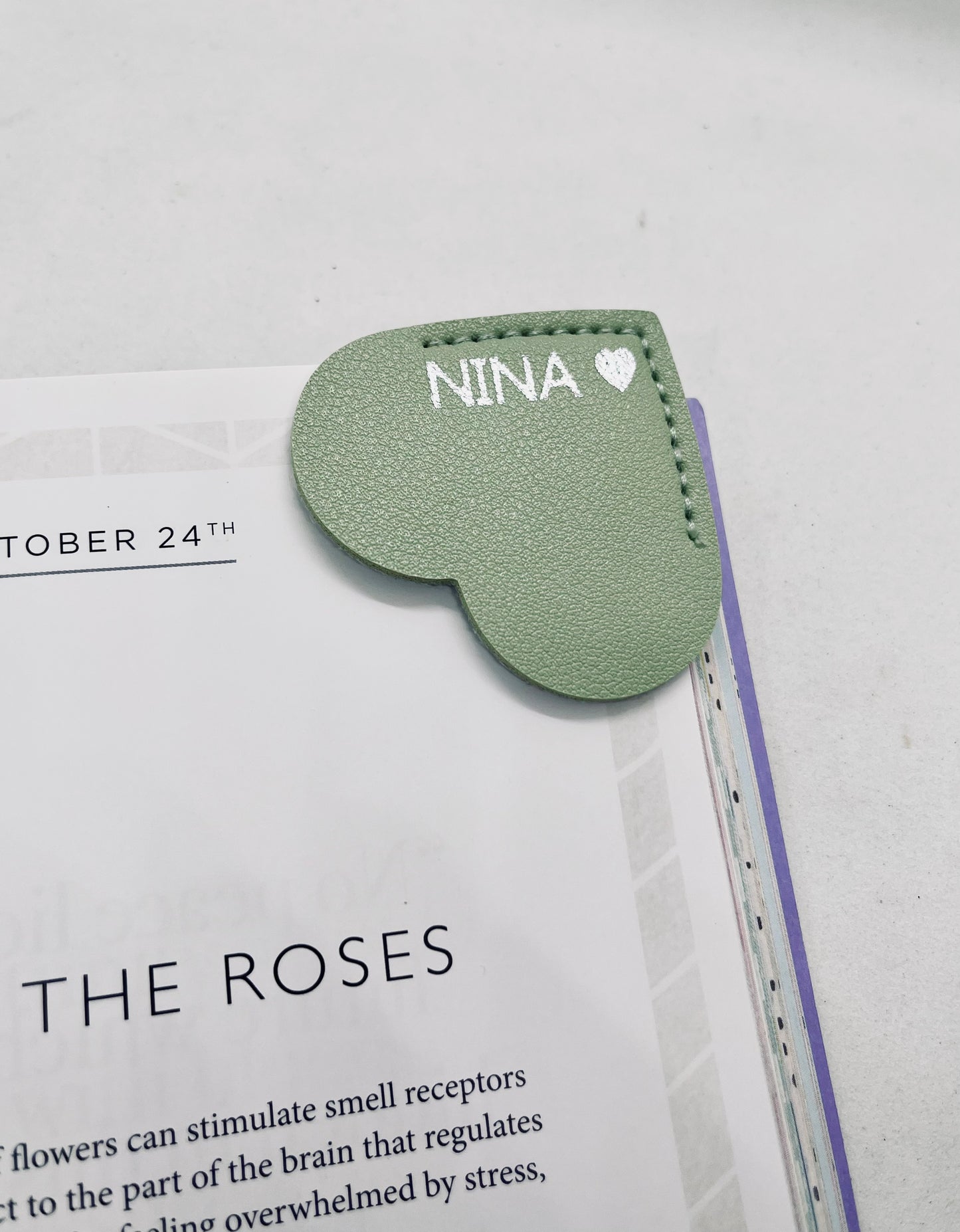 Personalised Vegan Leather Heart Bookmark Silver Foil