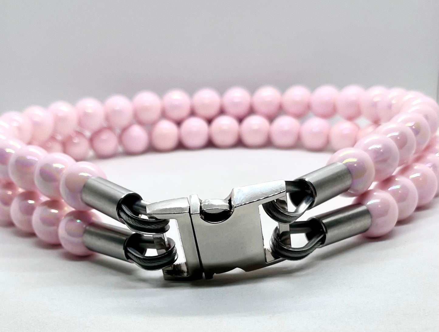 Extra AF Pink Beaded Stainless Steel Dog Collar Luxury Collection 25mm