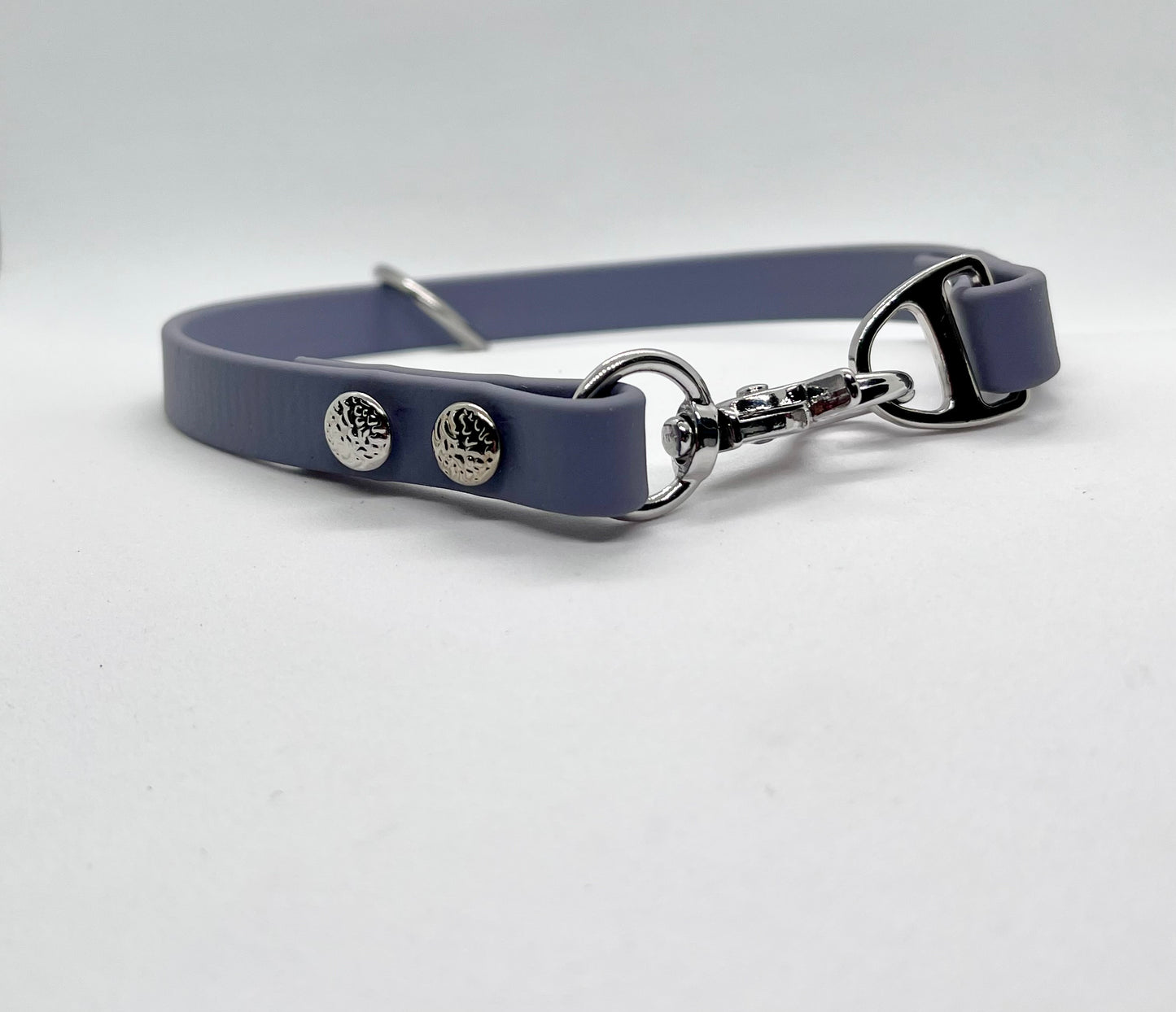 ‘Just Saying’ plain BioThane® 13mm clip collar, textured steel studs stainless steel hardware