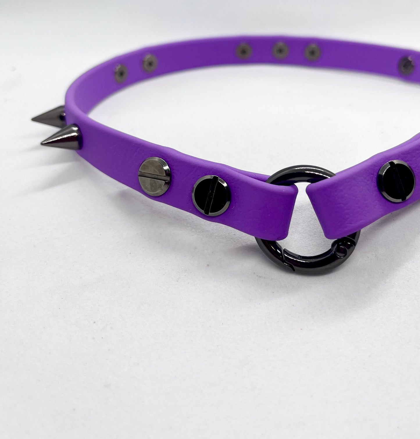 'Little Drama' Purple Studded BioThane® Collar - Gunmetal Cone Spikes