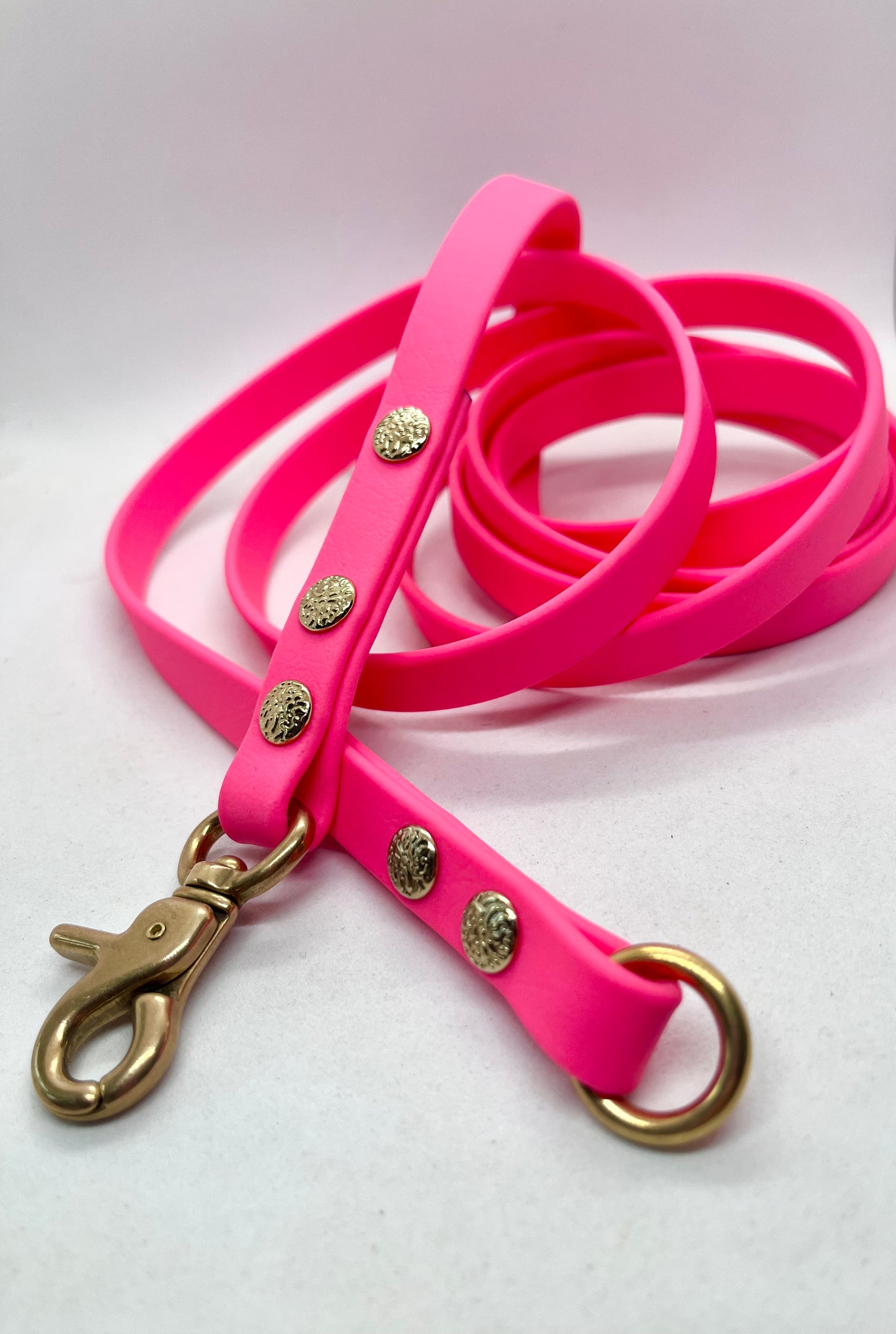 Luxe Lead Neon Pink BioThane®  Solid Brass Dog Lead with Handle
