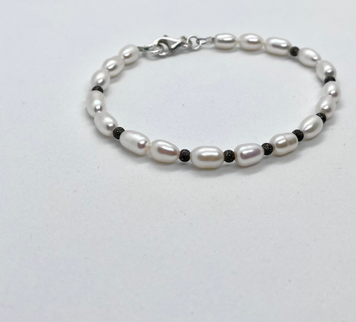 925 sterling silver 'Laser-cut Pearl’ unisex mens silver ball bead charm bracelet genuine freshwater pearls