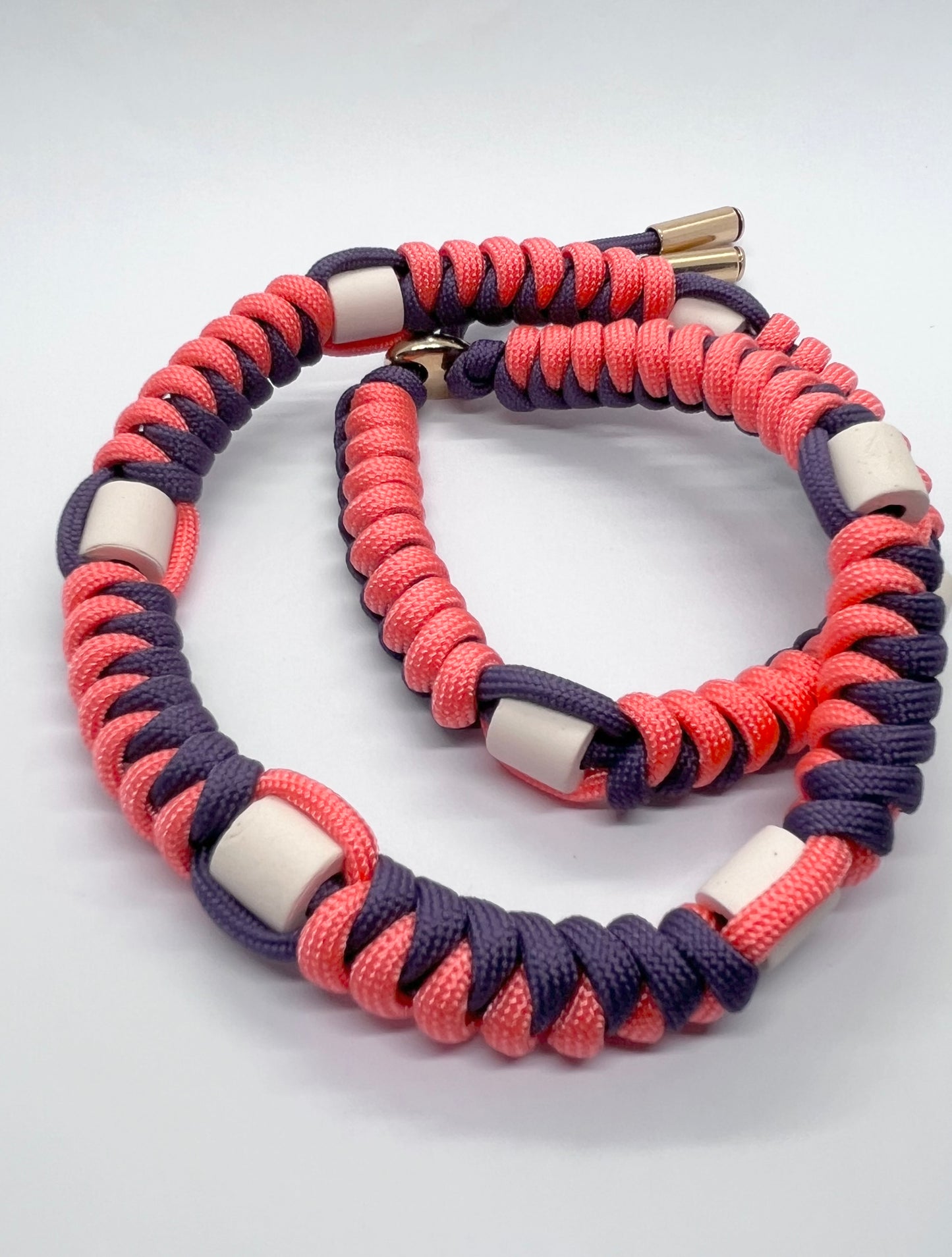 Paracord EM collar coral & deep purple ceramic pet collar fleas & tick prevention