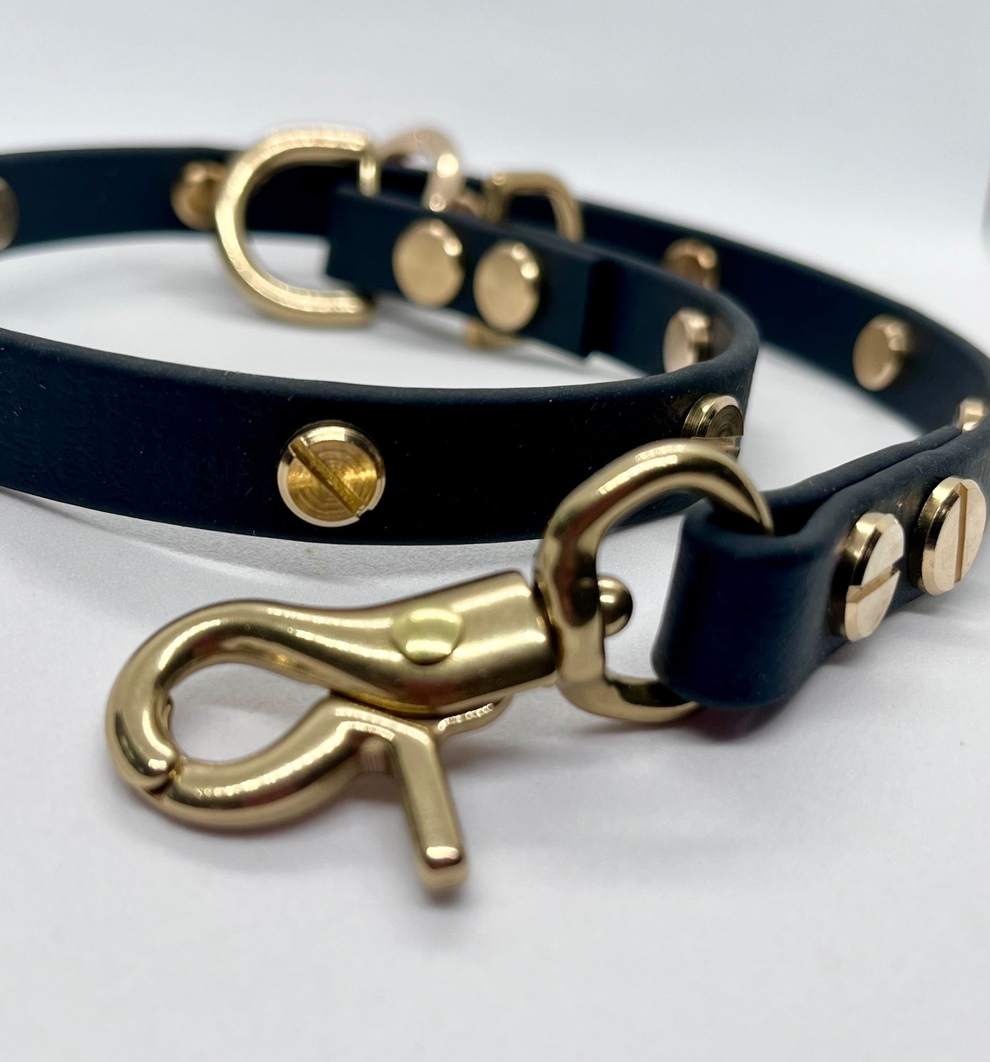 ‘Coffee Bean’ BLACK BioThane® 13mm collar & lead accessories solid brass hardware