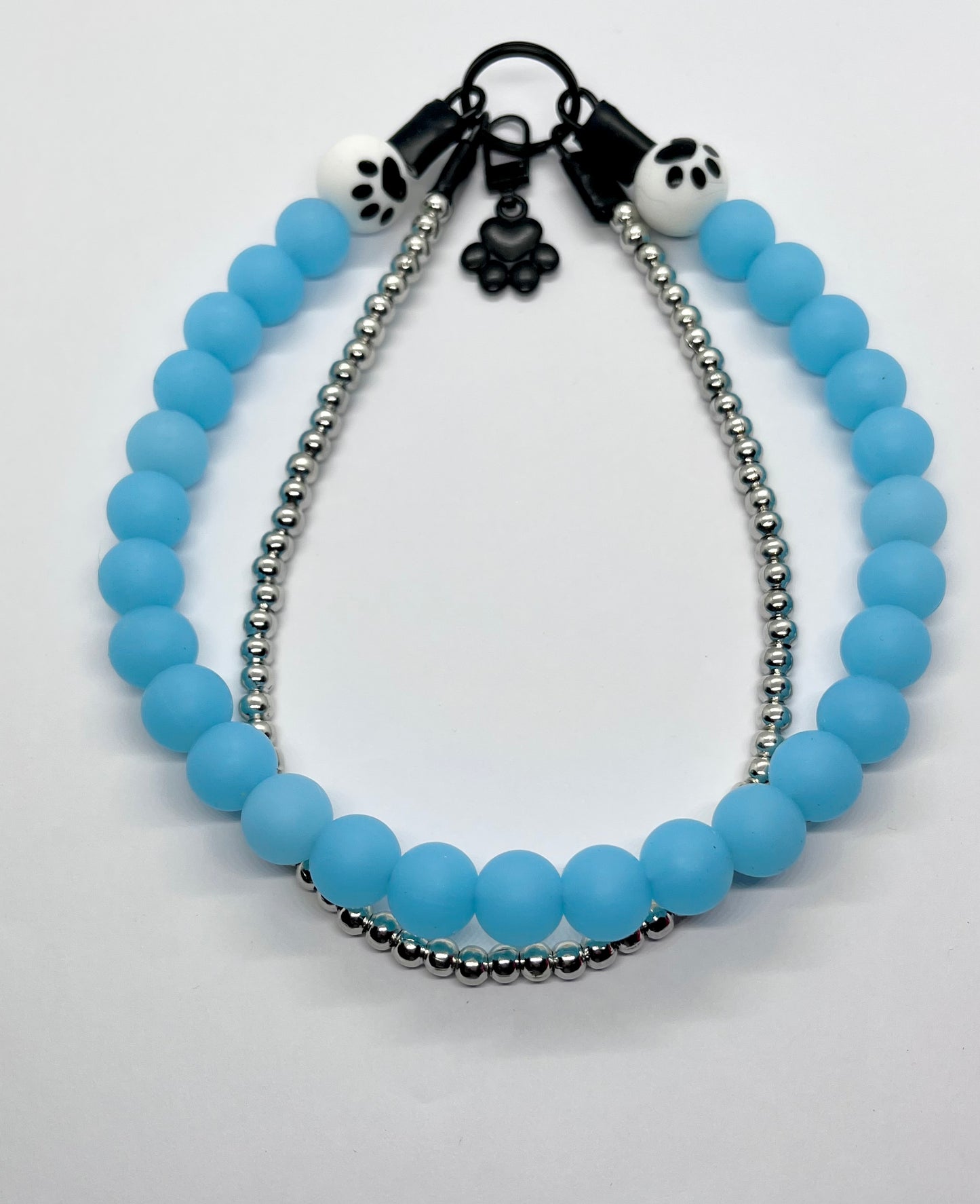 ‘A Little Frosty’ baby blue frosted beaded PAWS bead dog collar