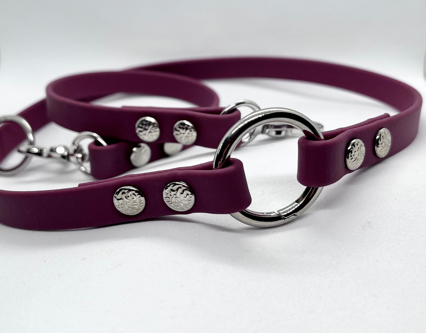 ‘Just Saying’ plain BioThane® 13mm clip collar, textured steel studs stainless steel hardware