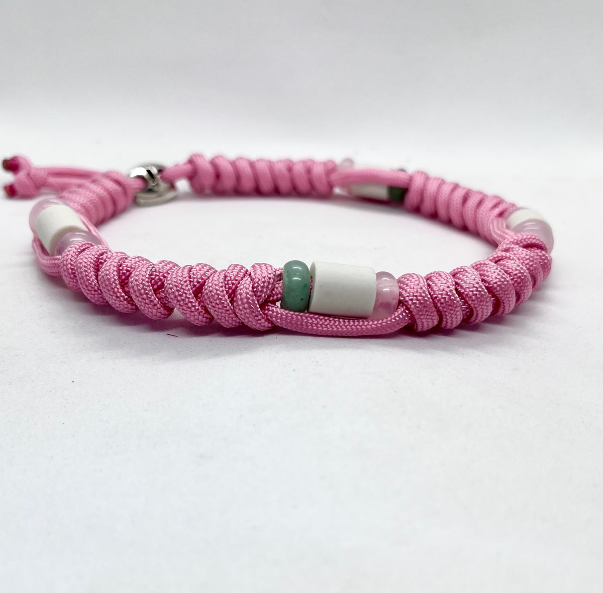 Luxury Pink Crystal Rose Quartz & Aventurine Paracord EM Ceramic Pet Collar - Flea & Tick Prevention